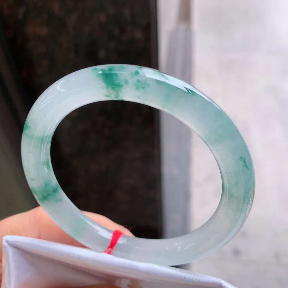 圆条高冰蓝花 无瑕 尺寸:54.3/8.8 花美 种水好