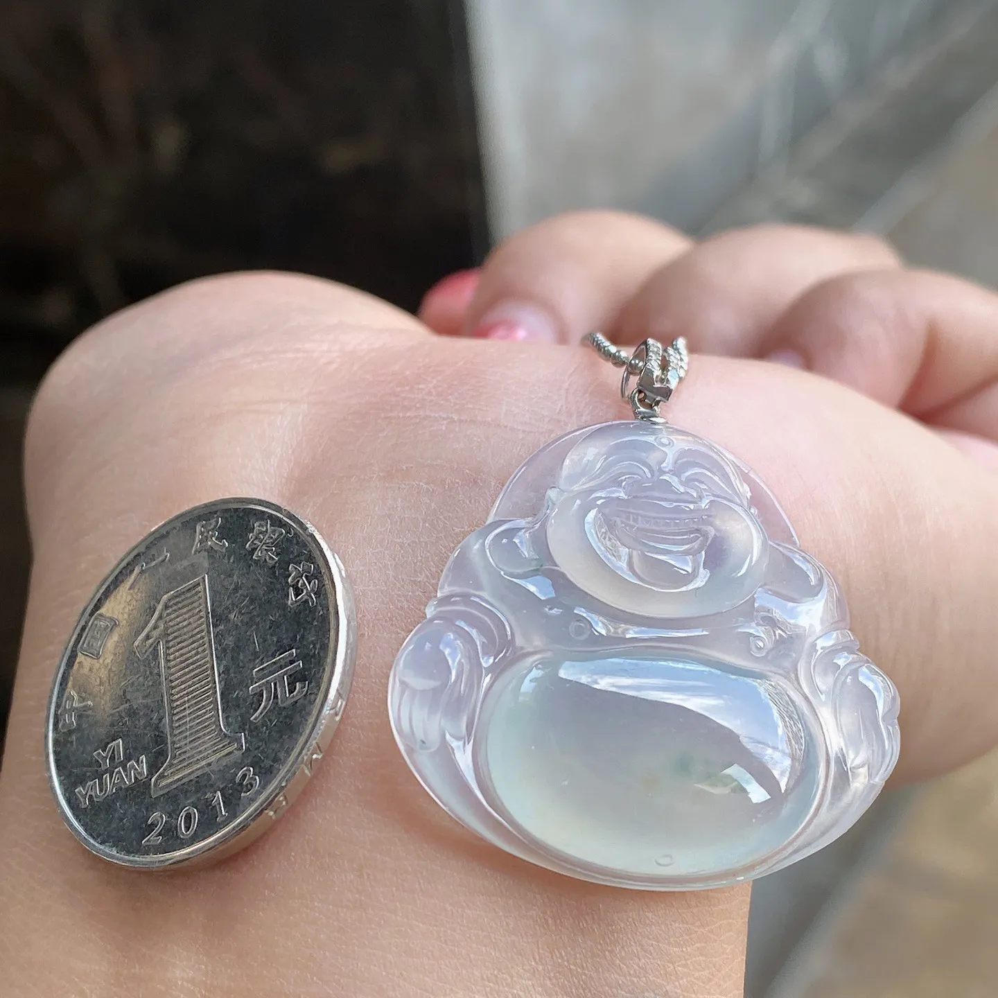 老坑冰种飘花佛公吊坠 尺寸37-32.4-6.3毫米