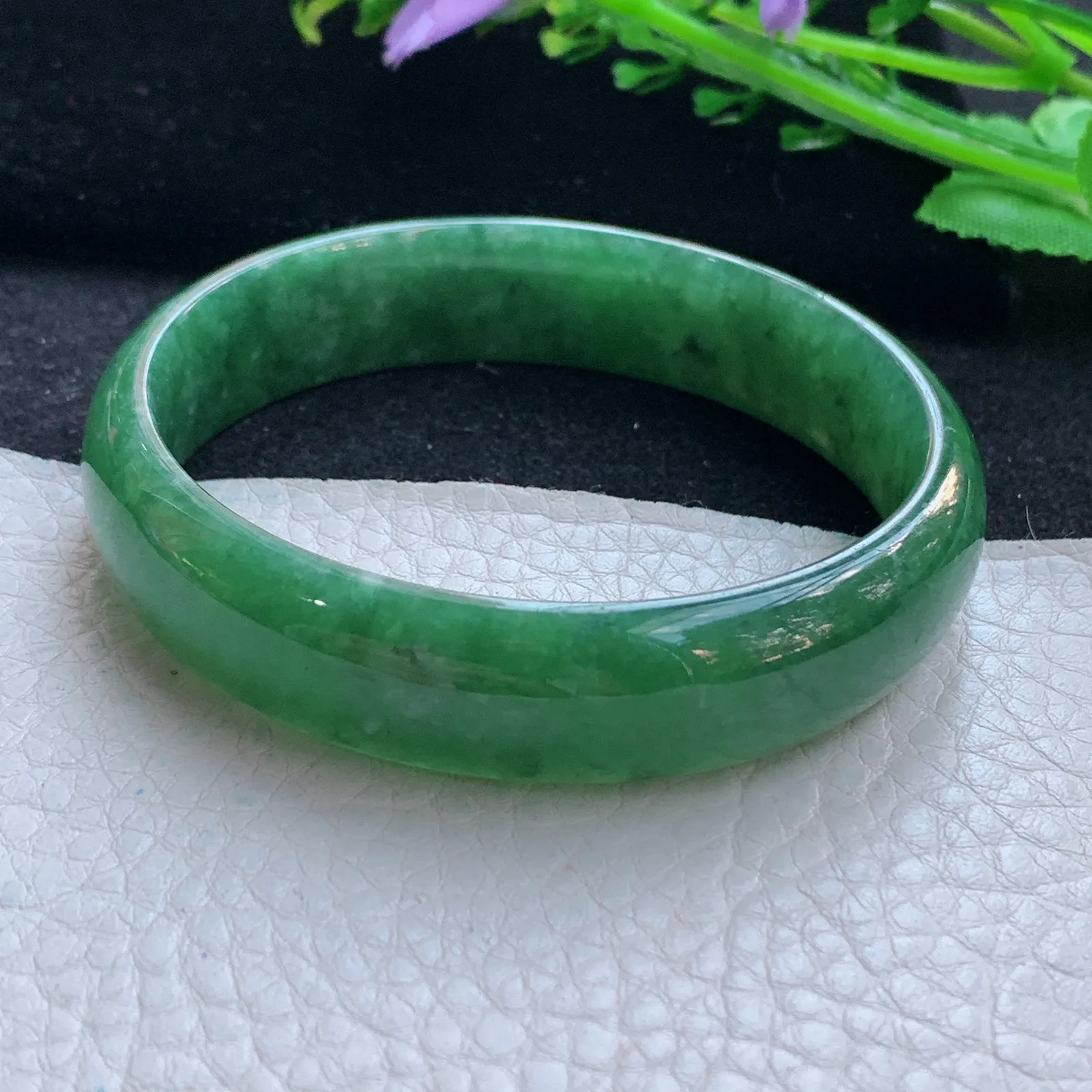 n自然光59*14*9.3平安镯 天然缅甸翡翠满绿高档宽边玉手镯 玉手环