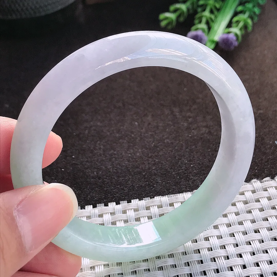 天然a货翡翠56/12.1/7.9老坑冰润起胶半山水手镯宽边玉手镯