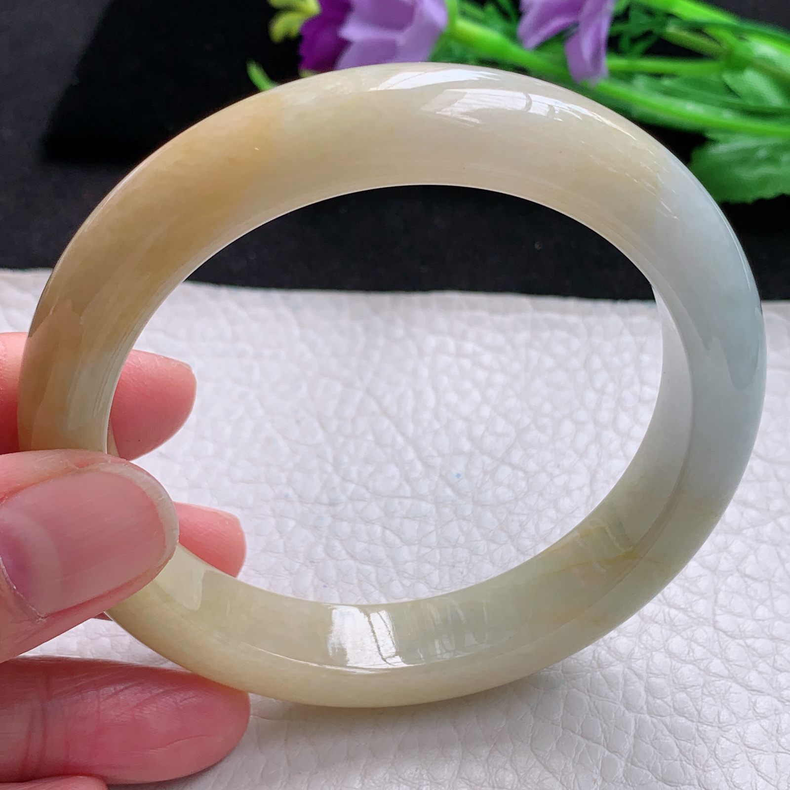 mq大圈口60.5*12.7*9招财镯 缅甸翡翠a货玉手镯双彩宽边珠宝玉手环 平安镯