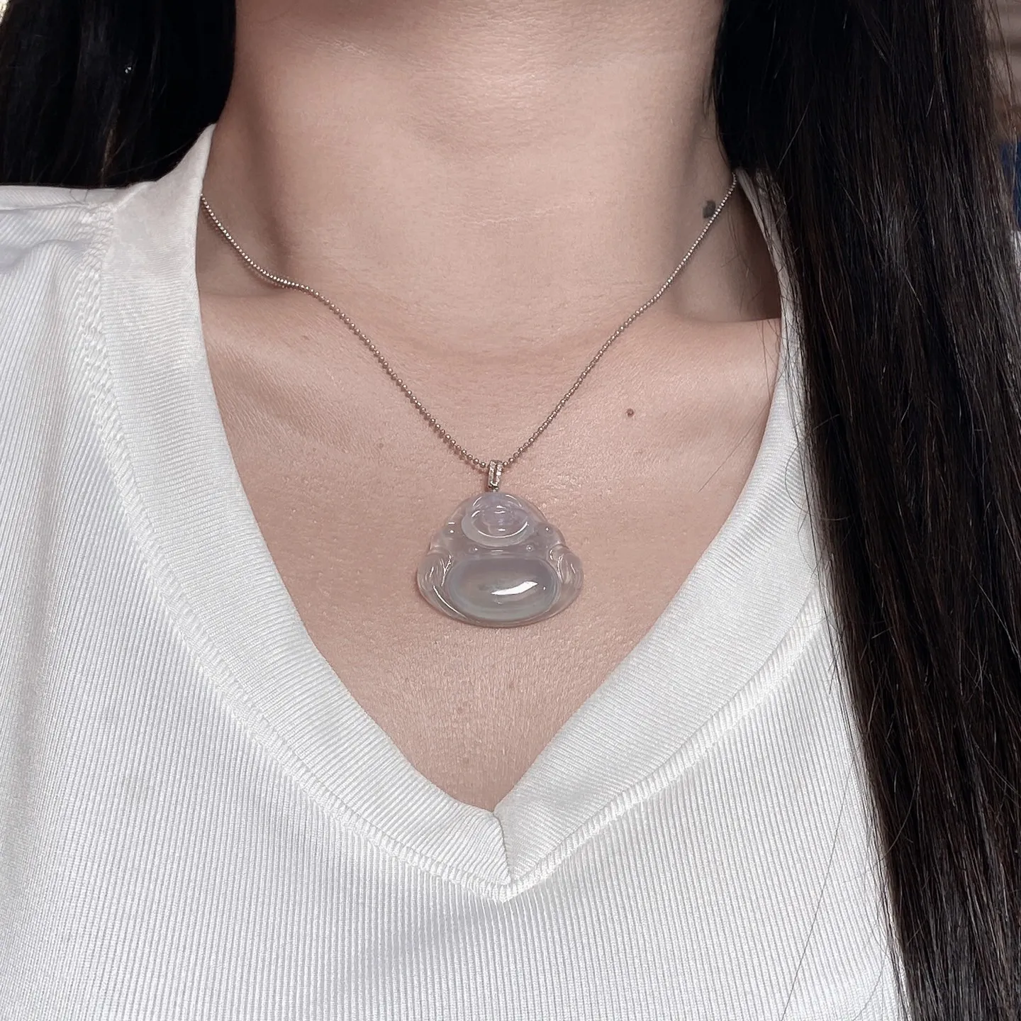 老坑冰种飘花佛公吊坠 尺寸37-32.4-6.3毫米