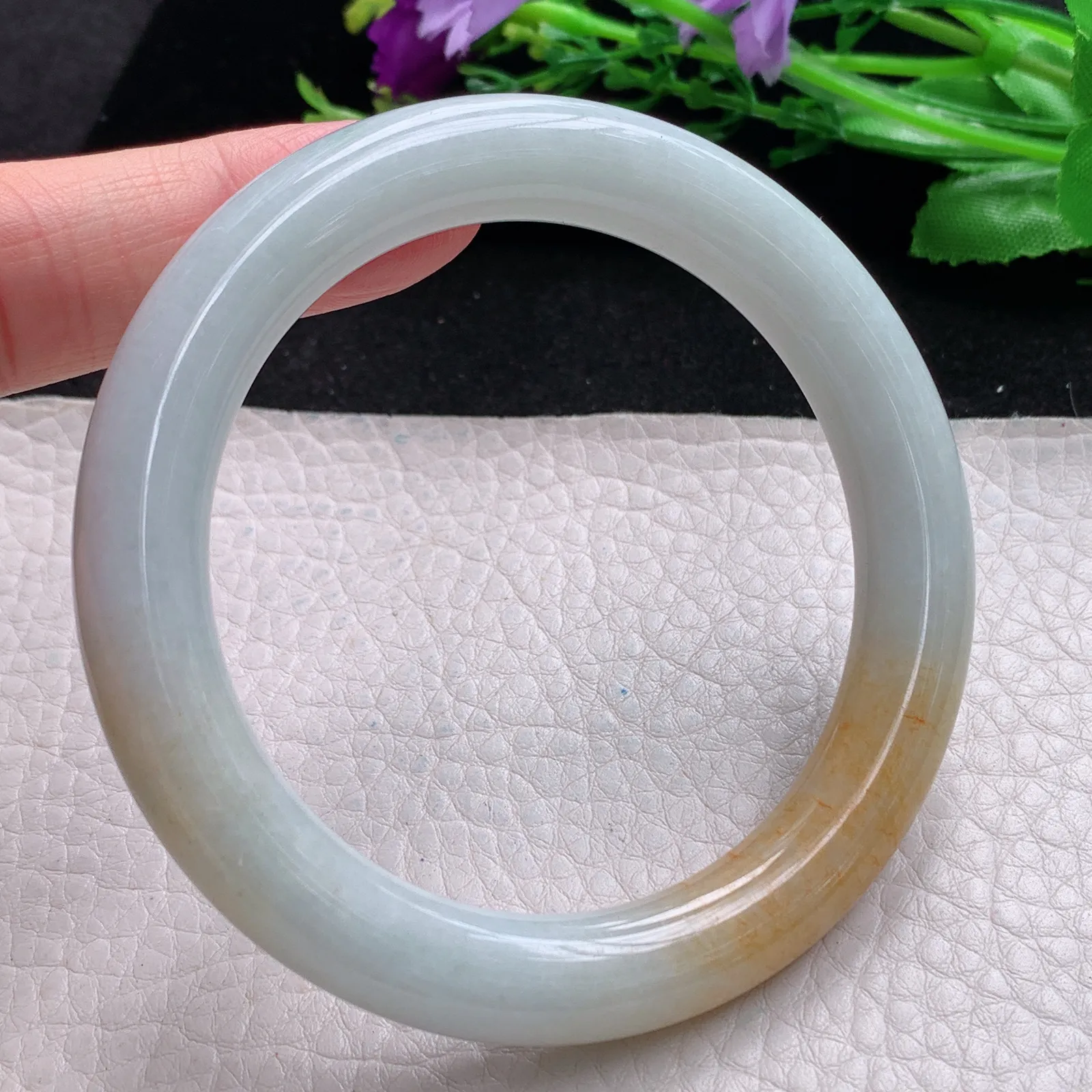 mq自然光57*10美人镯 缅甸翡翠a货玉手镯双彩圆条珠宝玉手环