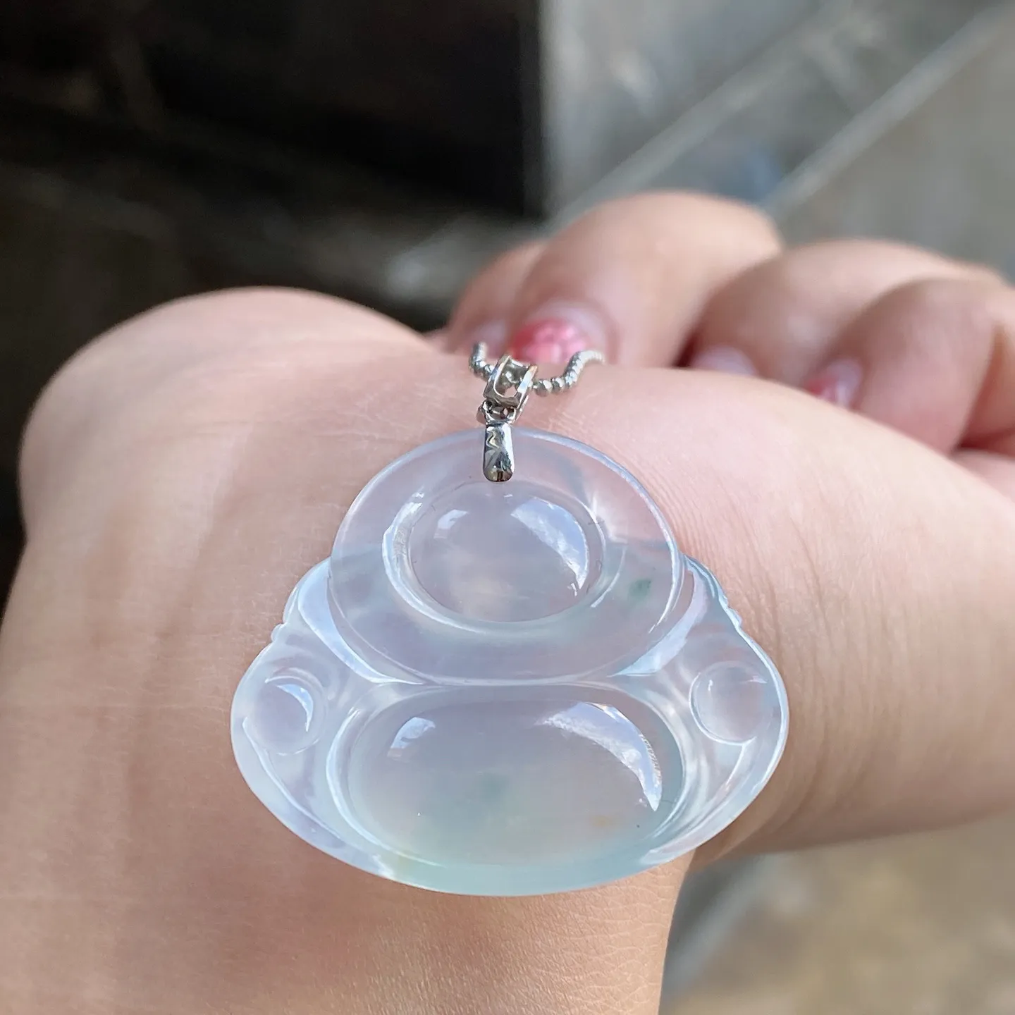 老坑冰种飘花佛公吊坠 尺寸37-32.4-6.3毫米