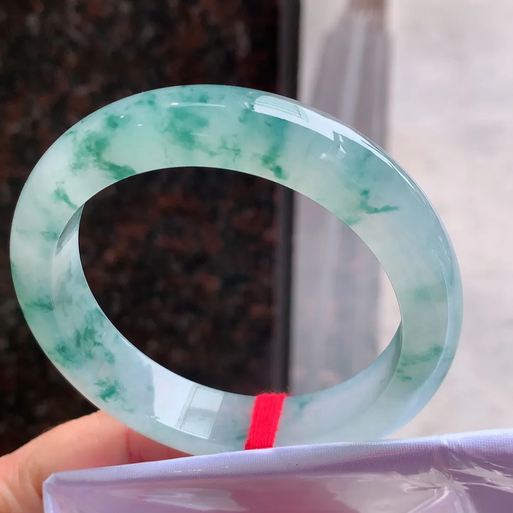 满圈高冰蓝花 无瑕 尺寸:57.4/12.5/9.1 花美 种水好