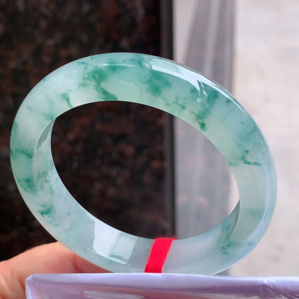 满圈高冰蓝花 无瑕 尺寸:57.4/12.5/9.1 花美 种水好