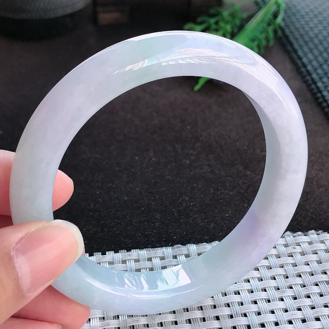 天然a货翡翠62.5/12.1/9.6老坑秀气冰润紫罗兰手镯大圈口宽边玉手镯
