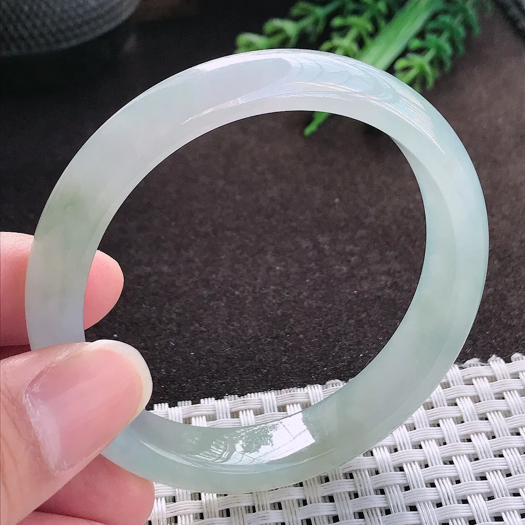 天然a货翡翠56/12/7.2老坑冰透果冻胶冰晴手镯宽边玉手镯