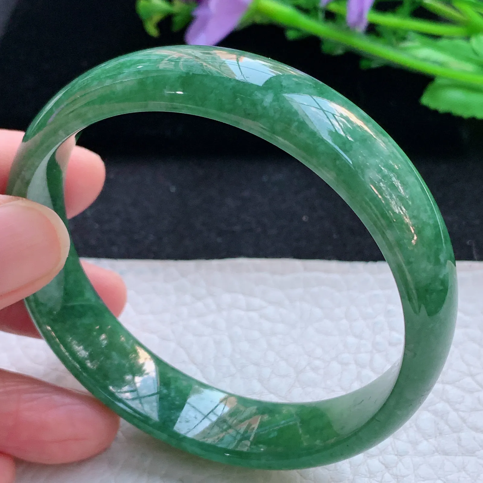 n自然光59*14*9.3平安镯 天然缅甸翡翠满绿高档宽边玉手镯 玉手环