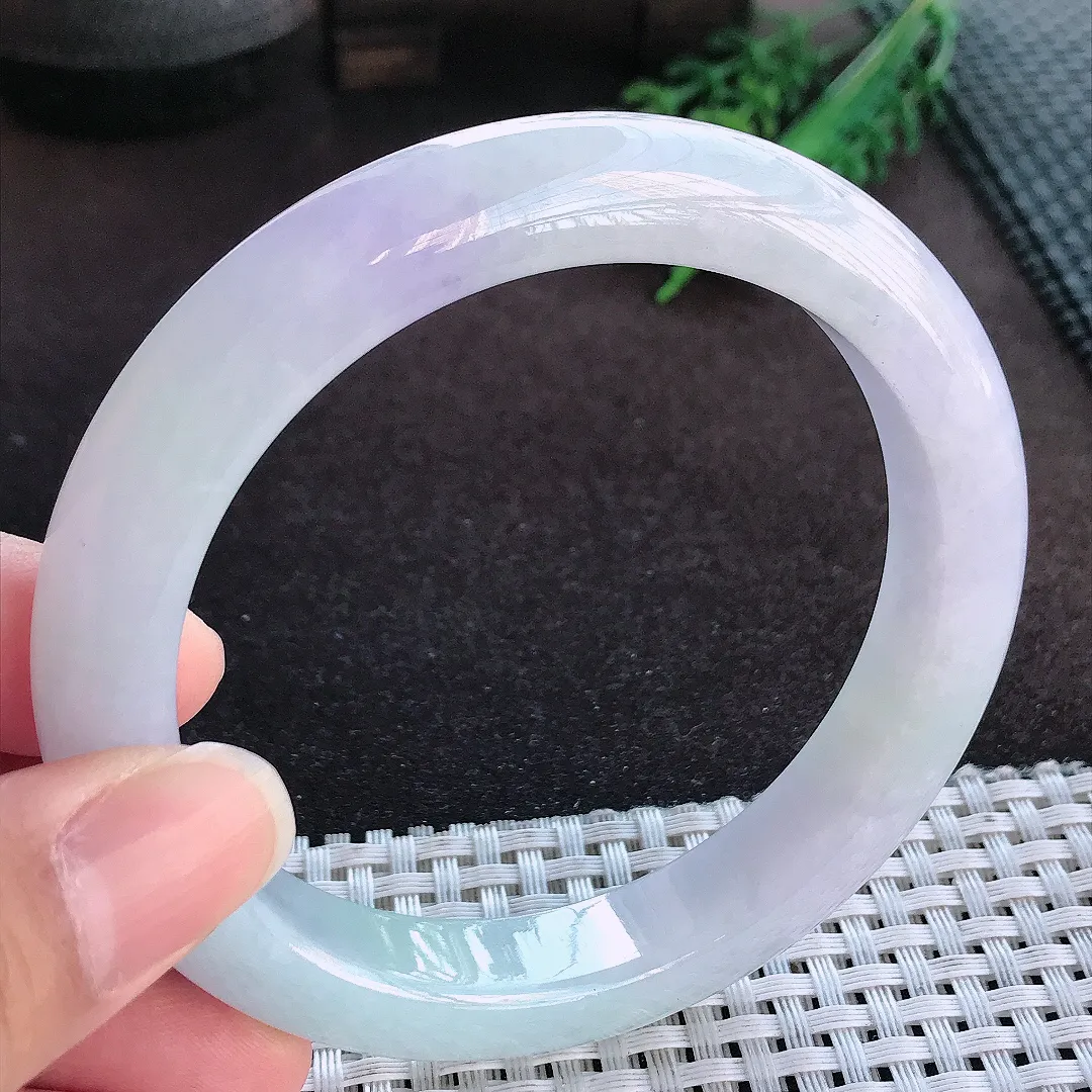 天然a货翡翠62.5/12.1/9.6老坑秀气冰润紫罗兰手镯大圈口宽边玉手镯