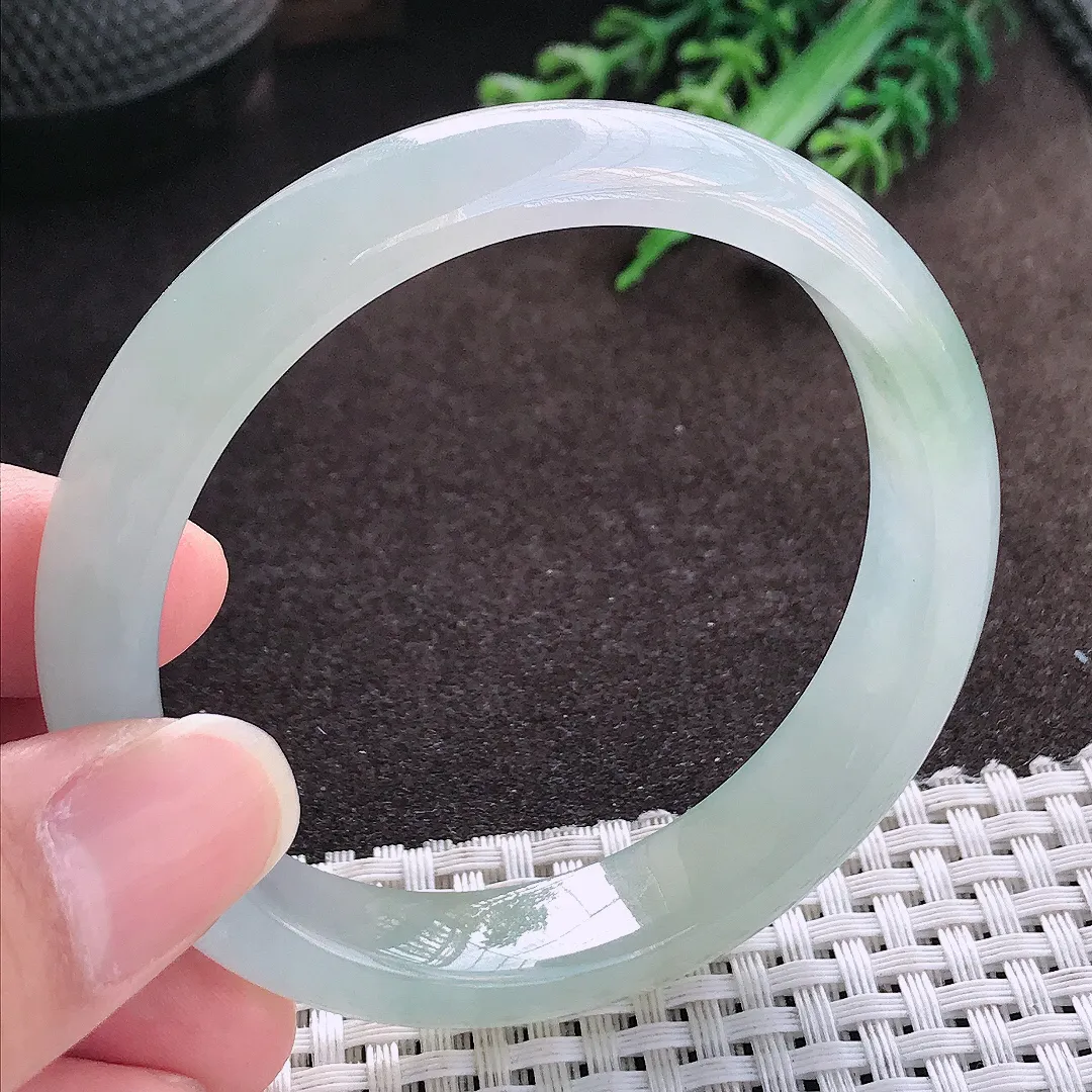 天然a货翡翠56/12/7.2老坑冰透果冻胶冰晴手镯宽边玉手镯