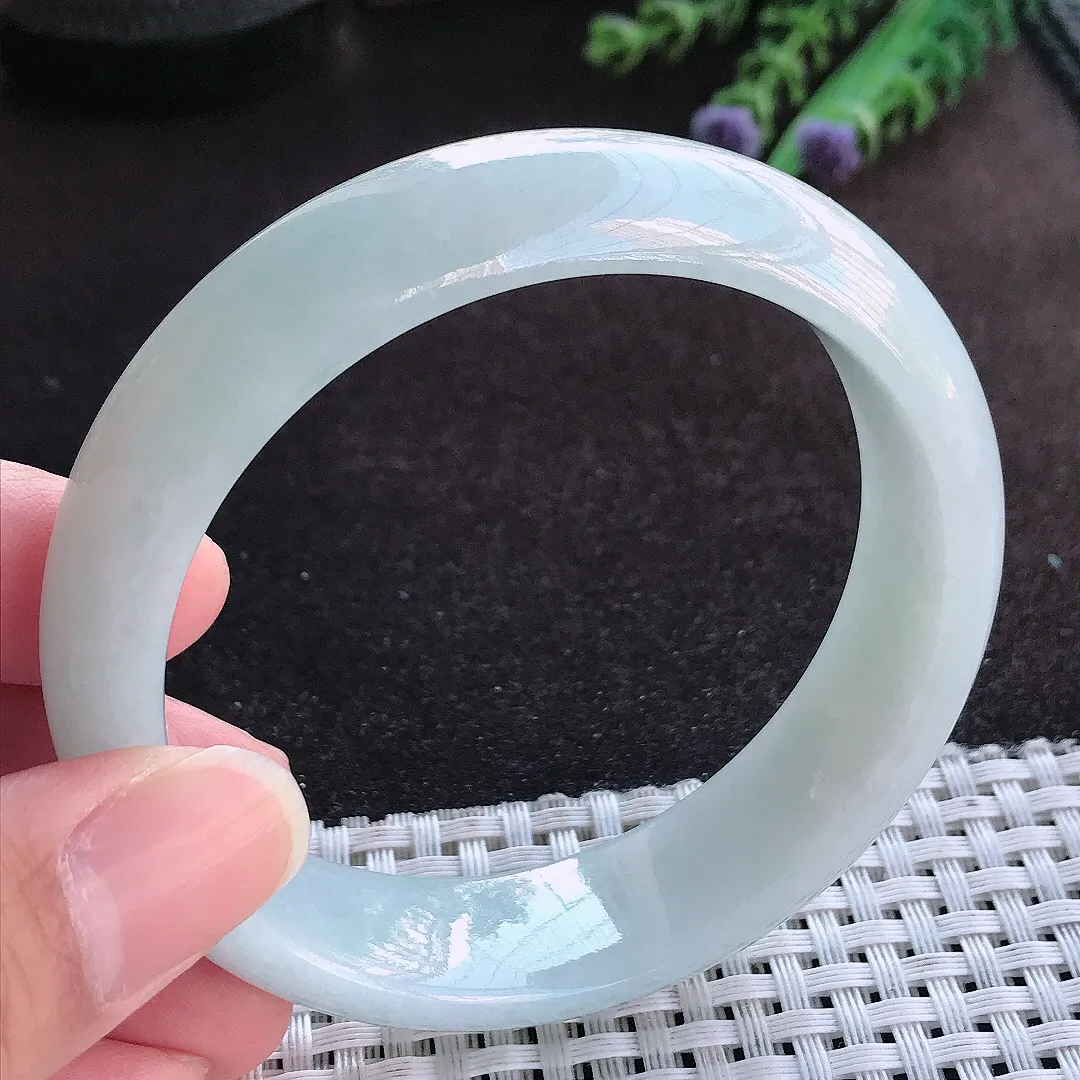 天然a货翡翠58/16.3/8老坑温润轮胎手镯宽边玉手镯