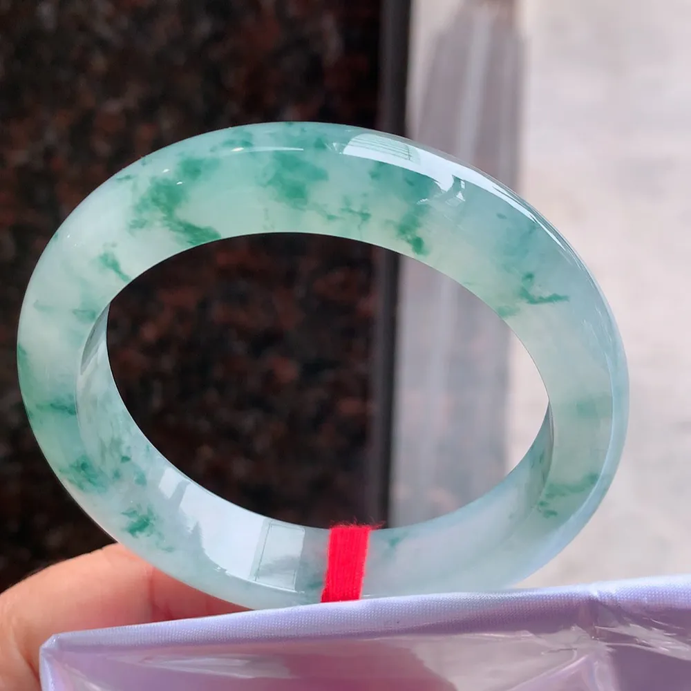 满圈高冰蓝花 无瑕 尺寸:57.4/12.5/9.1 花美 种水好