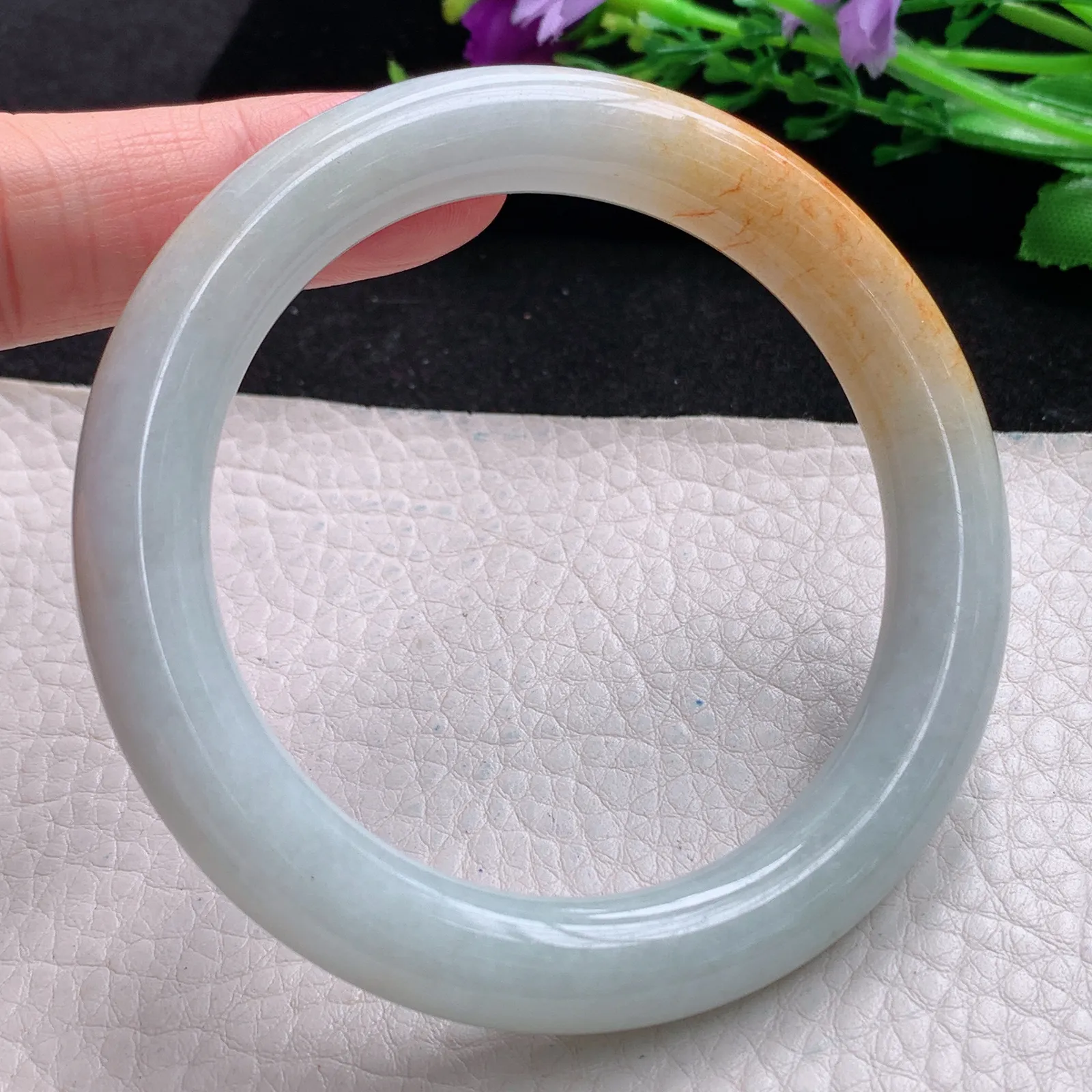 mq自然光57*10美人镯 缅甸翡翠a货玉手镯双彩圆条珠宝玉手环