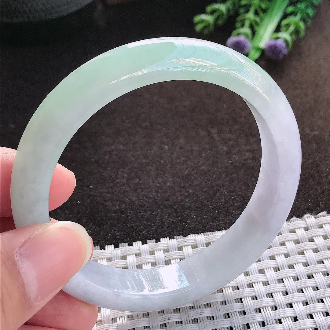 天然a货翡翠56/12.1/7.9老坑冰润起胶半山水手镯宽边玉手镯