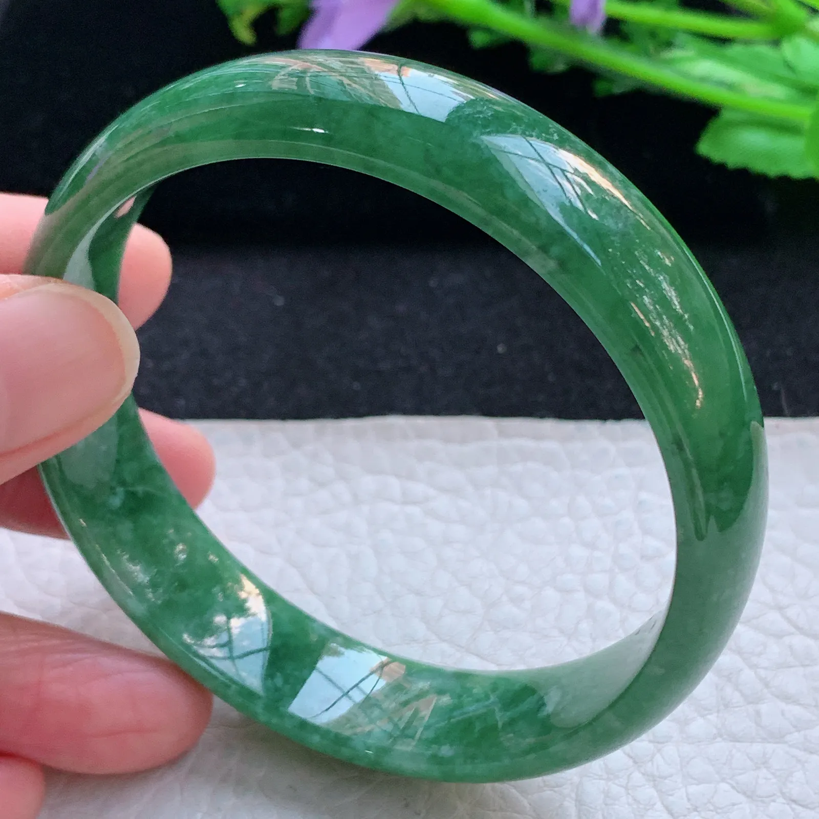 n自然光59*14*9.3平安镯 天然缅甸翡翠满绿高档宽边玉手镯 玉手环
