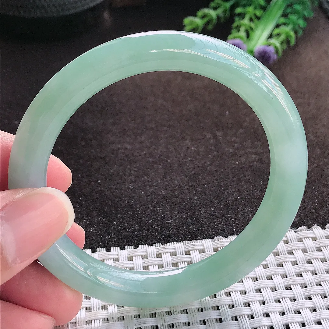 天然a货翡翠54.8/9.1/8.9老坑冰润起胶冰晴圆条手镯玉手镯