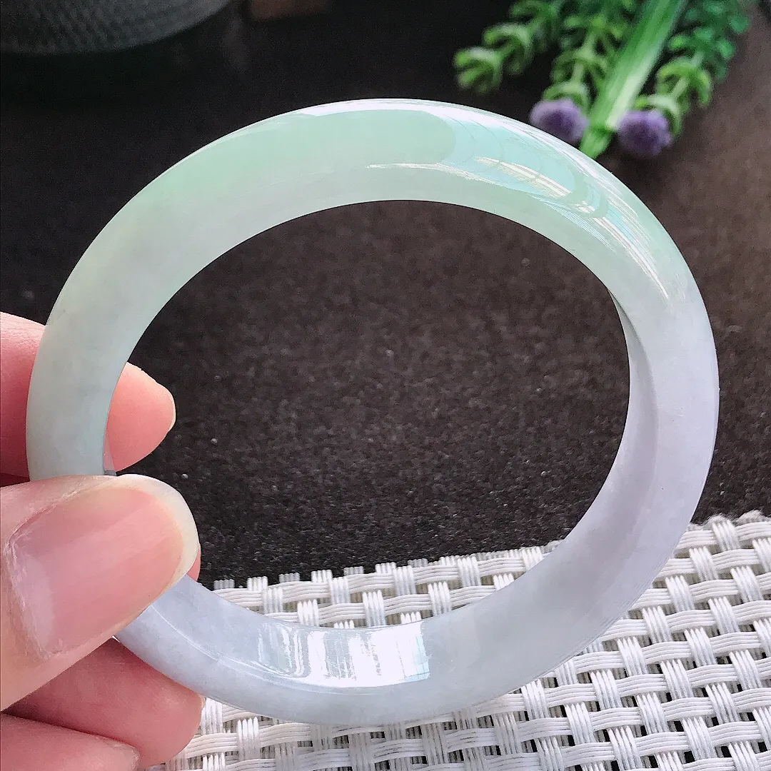 天然a货翡翠56/12.1/7.9老坑冰润起胶半山水手镯宽边玉手镯