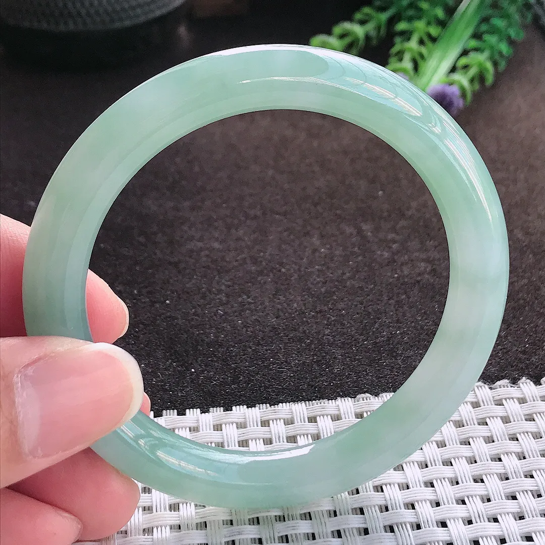 天然a货翡翠54.8/9.1/8.9老坑冰润起胶冰晴圆条手镯玉手镯