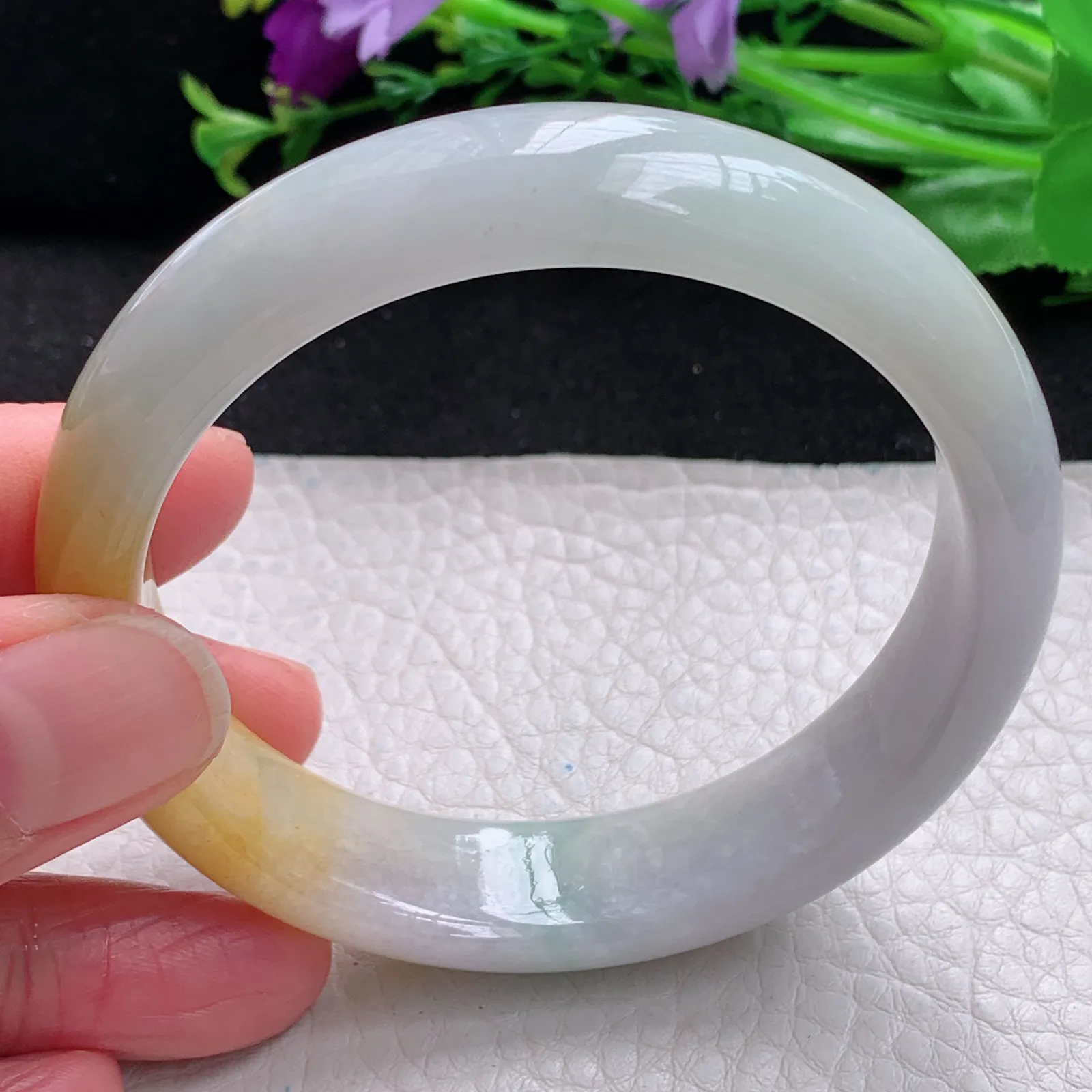 mq自然光58*14.5*7.8招财镯 缅甸翡翠a货玉手镯冰双彩宽边珠宝玉手环