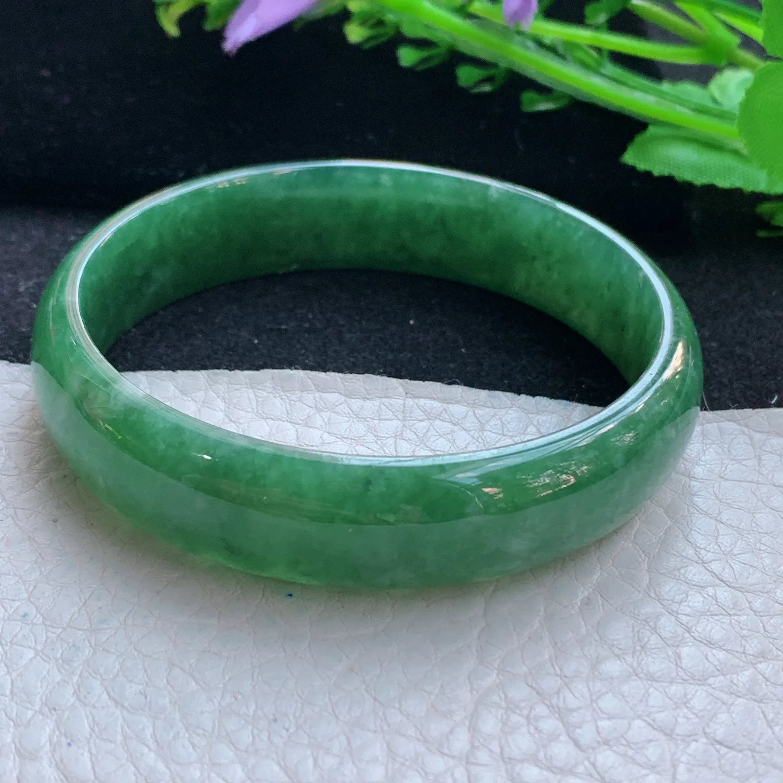 n自然光59*14*9.3平安镯 天然缅甸翡翠满绿高档宽边玉手镯 玉手环