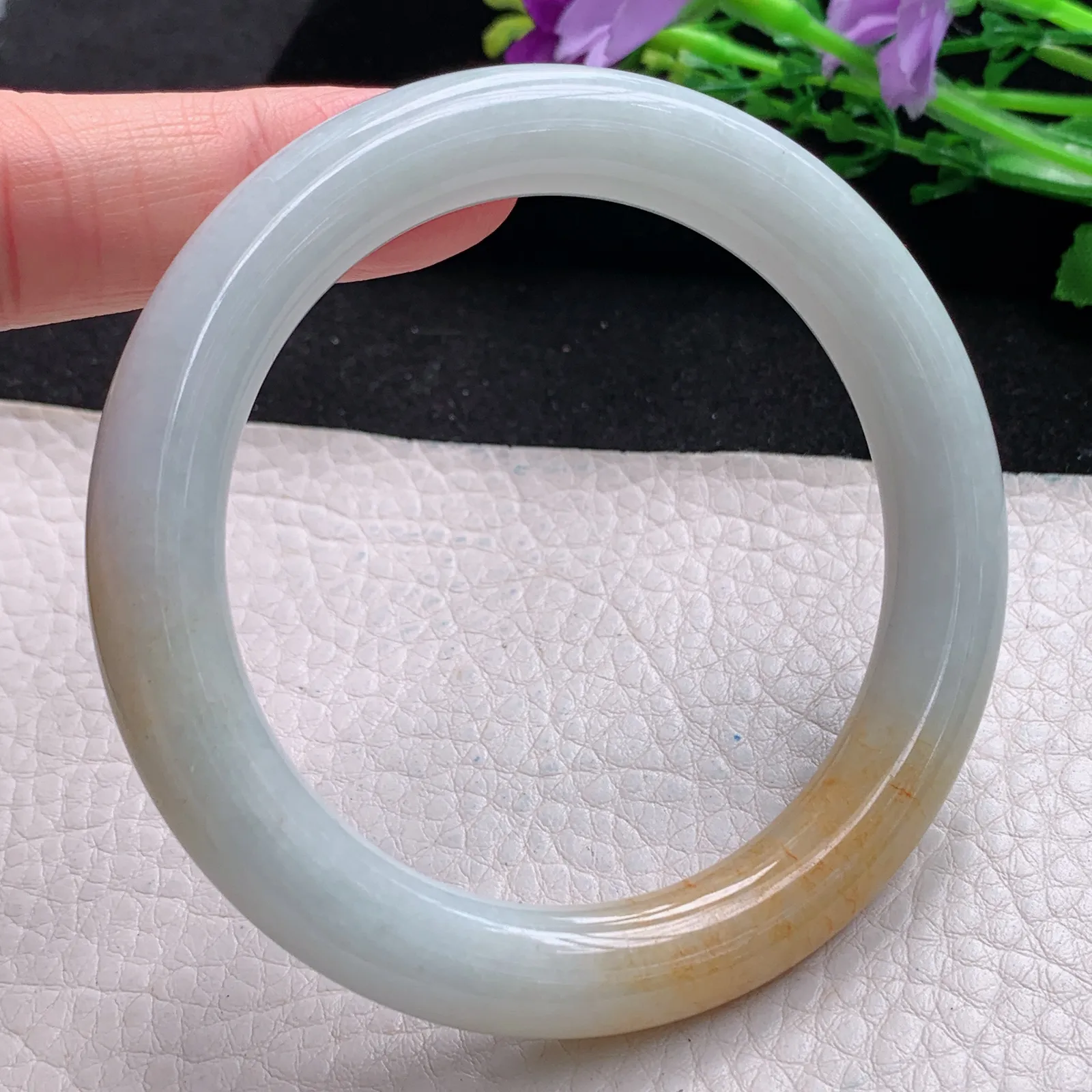 mq自然光57*10美人镯 缅甸翡翠a货玉手镯双彩圆条珠宝玉手环