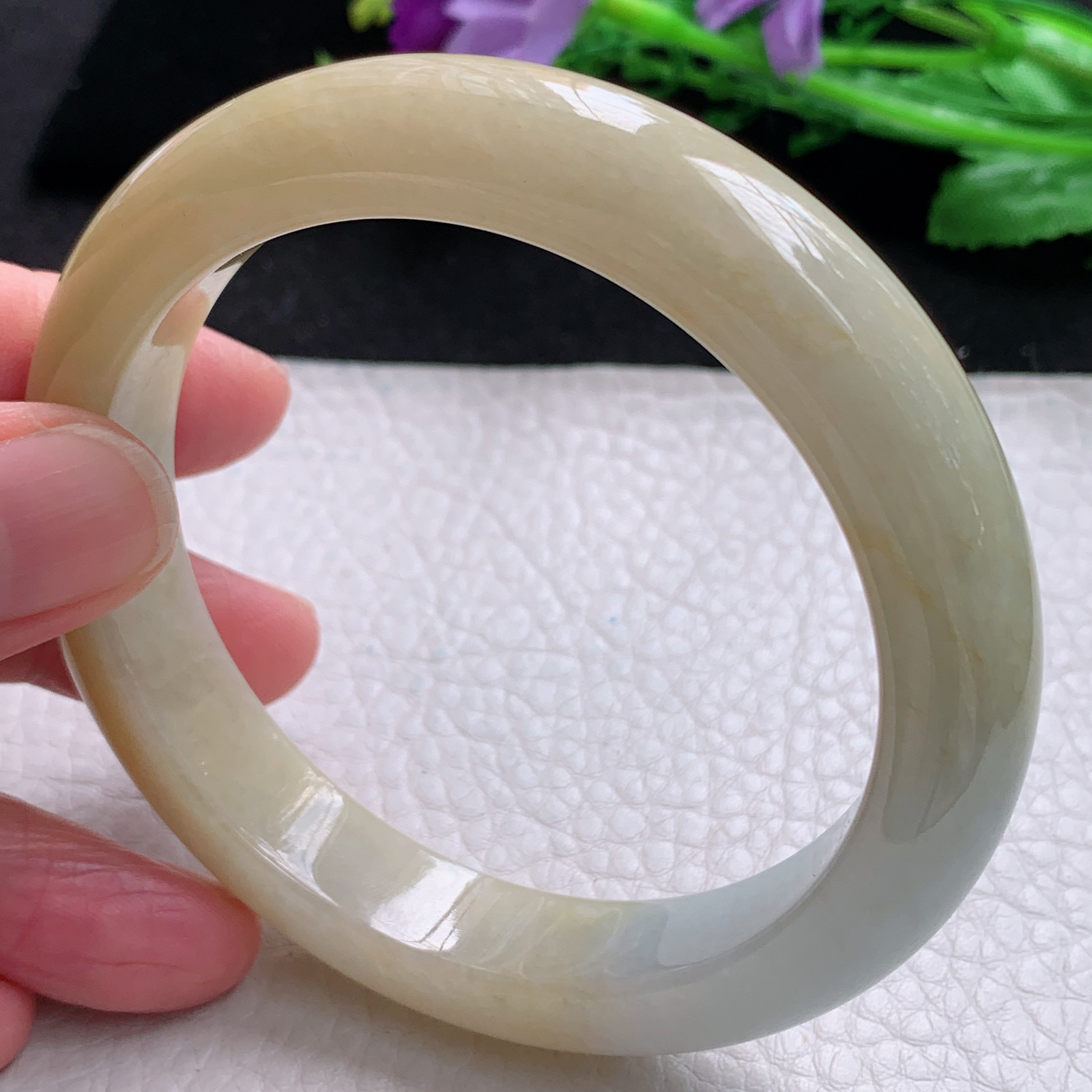 mq大圈口60.5*12.7*9招财镯 缅甸翡翠a货玉手镯双彩宽边珠宝玉手环 平安镯