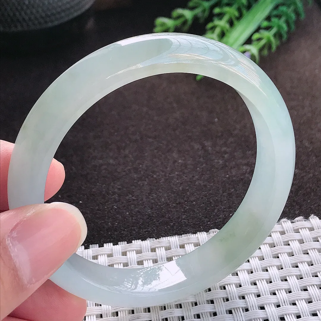 天然a货翡翠56/12/7.2老坑冰透果冻胶冰晴手镯宽边玉手镯