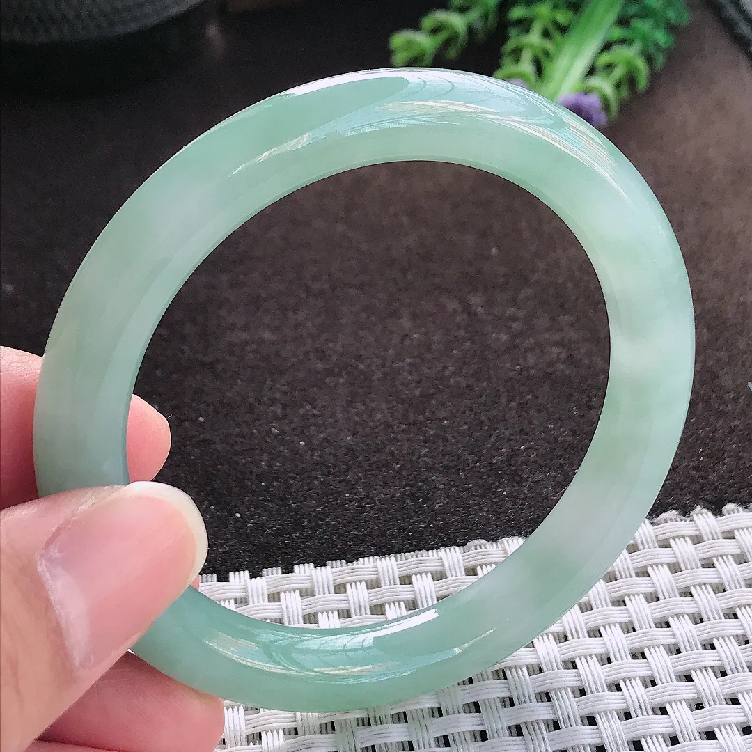 天然a货翡翠54.8/9.1/8.9老坑冰润起胶冰晴圆条手镯玉手镯