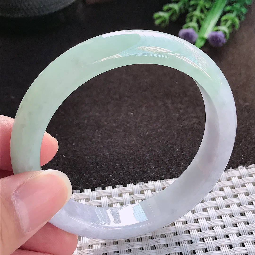 天然a货翡翠56/12.1/7.9老坑冰润起胶半山水手镯宽边玉手镯