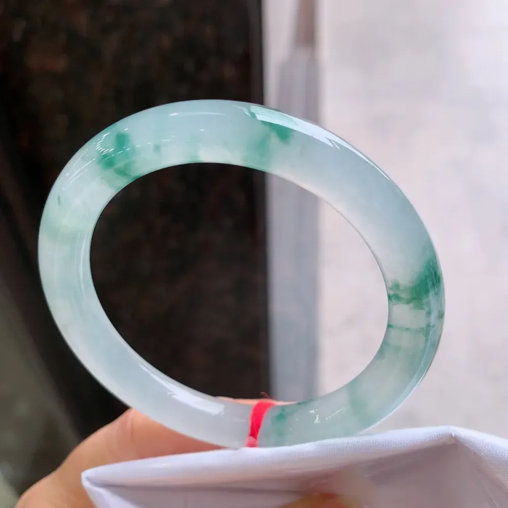 圆条高冰蓝花 无瑕 尺寸:54.3/8.8 花美 种水好