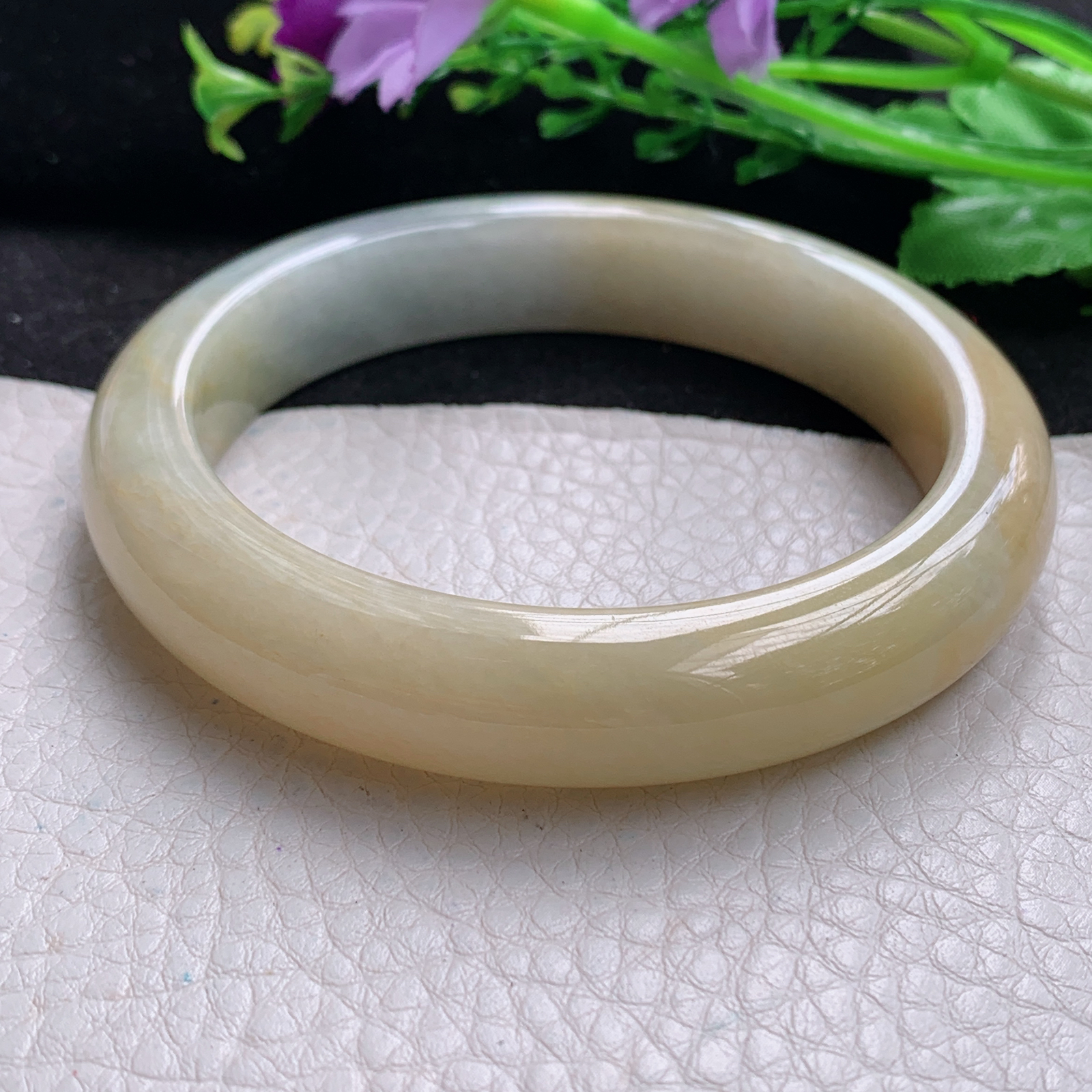 mq大圈口60.5*12.7*9招财镯 缅甸翡翠a货玉手镯双彩宽边珠宝玉手环 平安镯