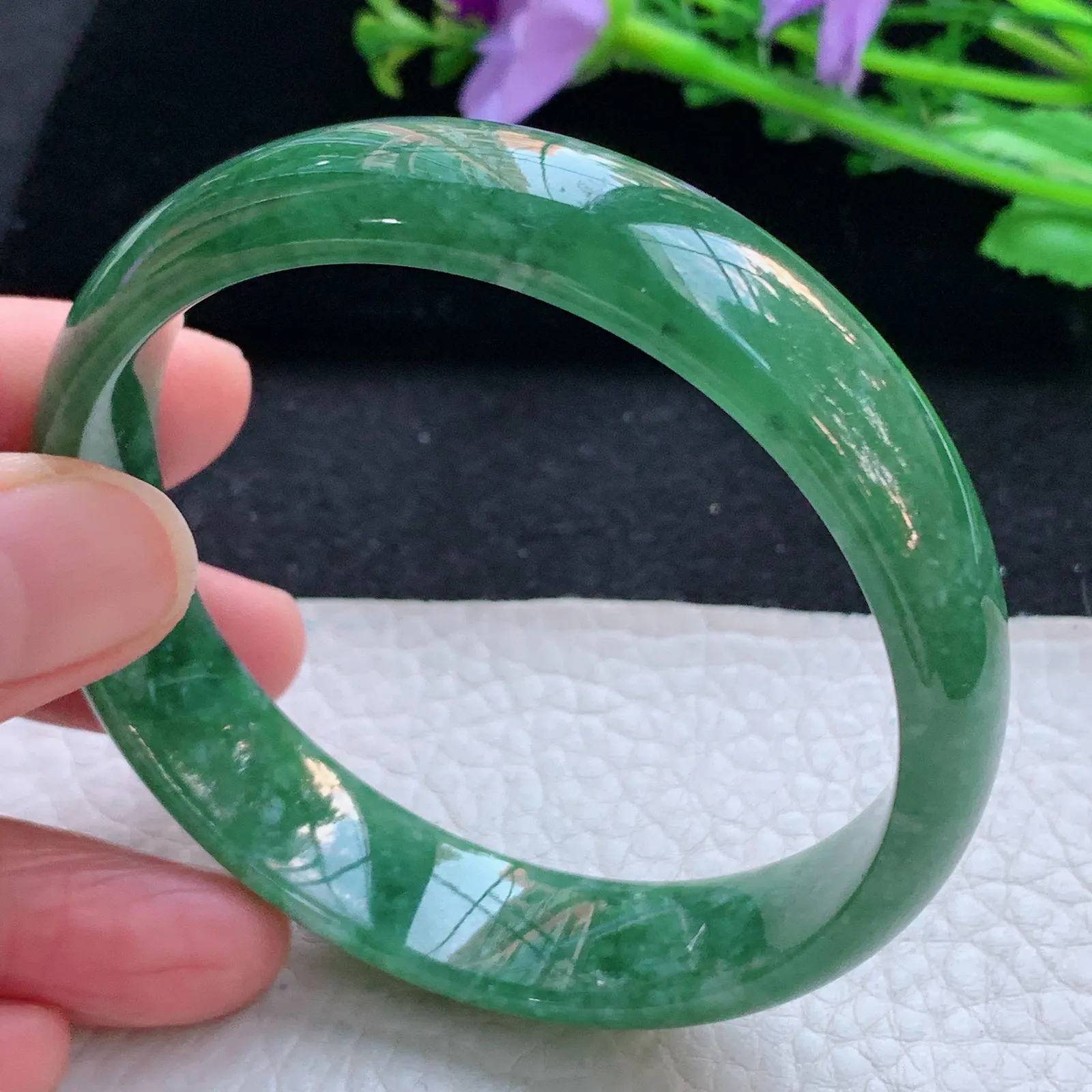 n自然光59*14*9.3平安镯 天然缅甸翡翠满绿高档宽边玉手镯 玉手环