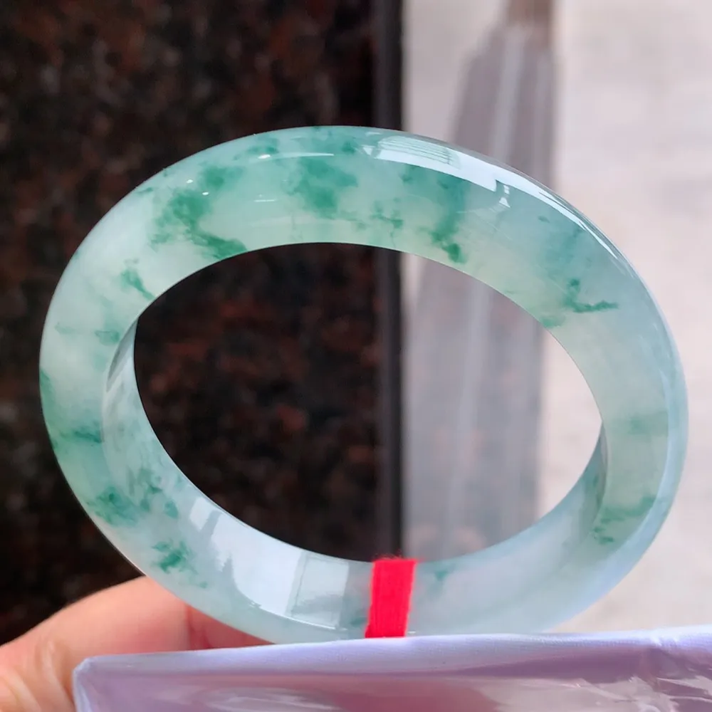 满圈高冰蓝花 无瑕 尺寸:57.4/12.5/9.1 花美 种水好