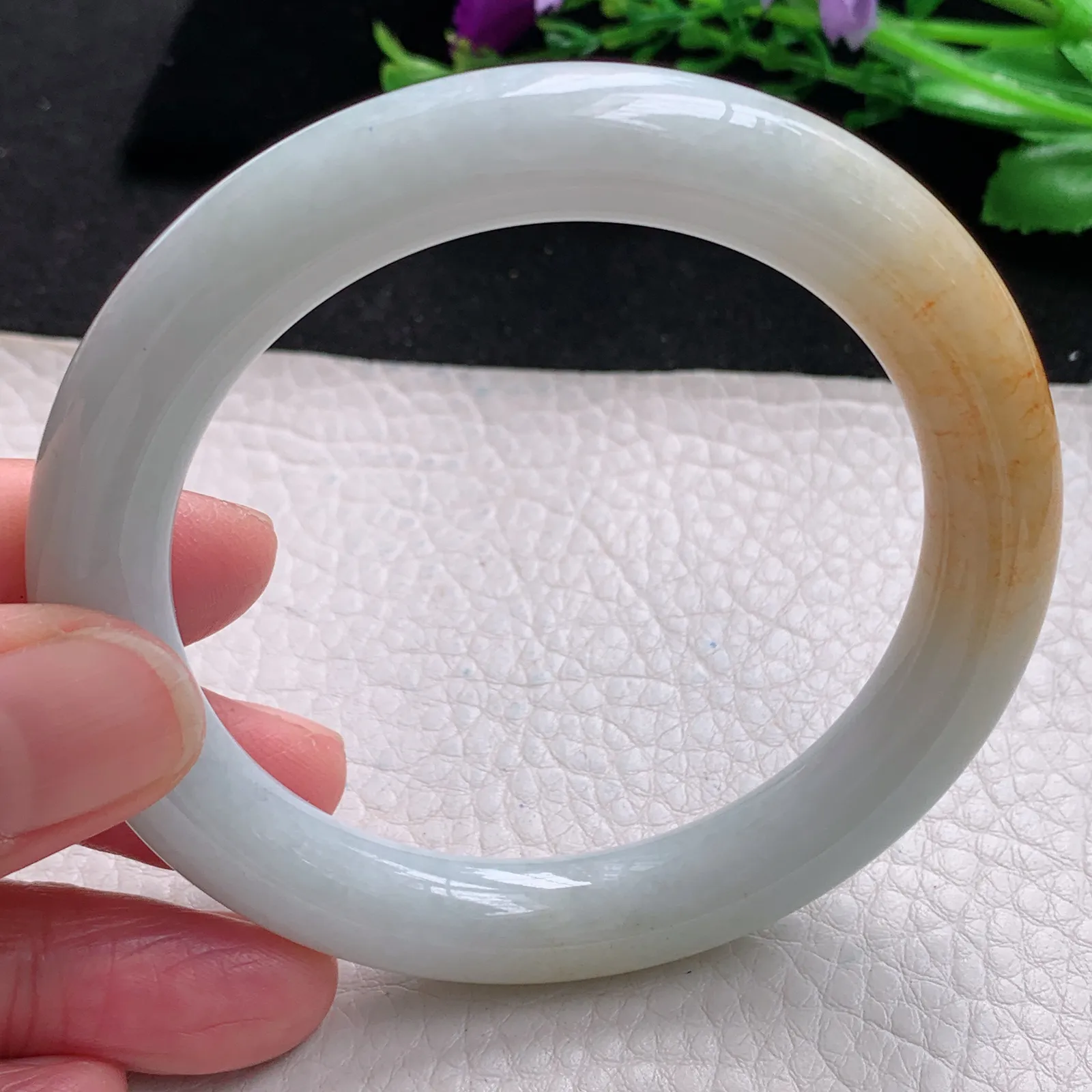 mq自然光57*10美人镯 缅甸翡翠a货玉手镯双彩圆条珠宝玉手环