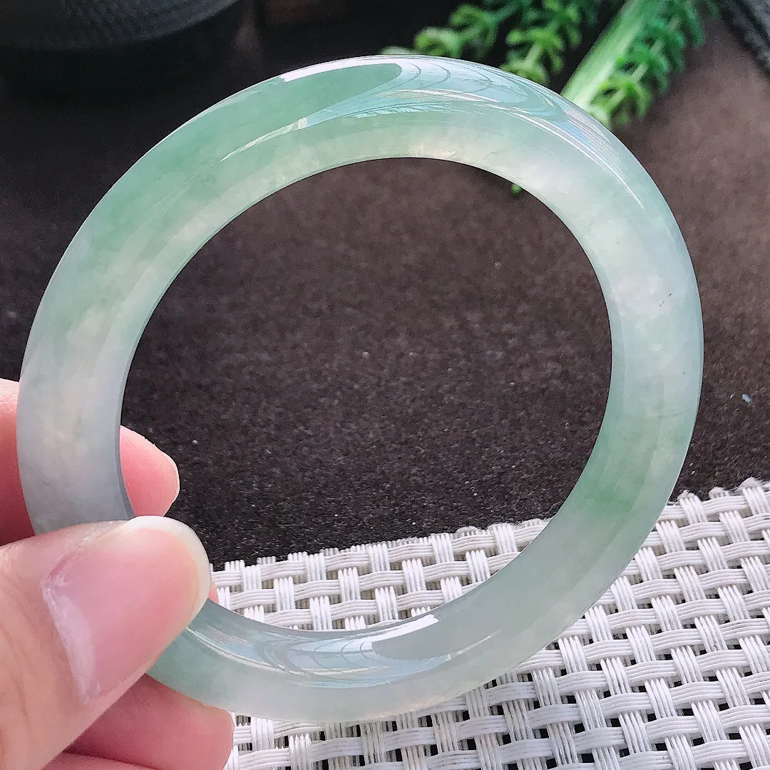 天然a货翡翠55/9.4/9.8老坑冰胶果冻冰飘花圆条手镯玉手镯