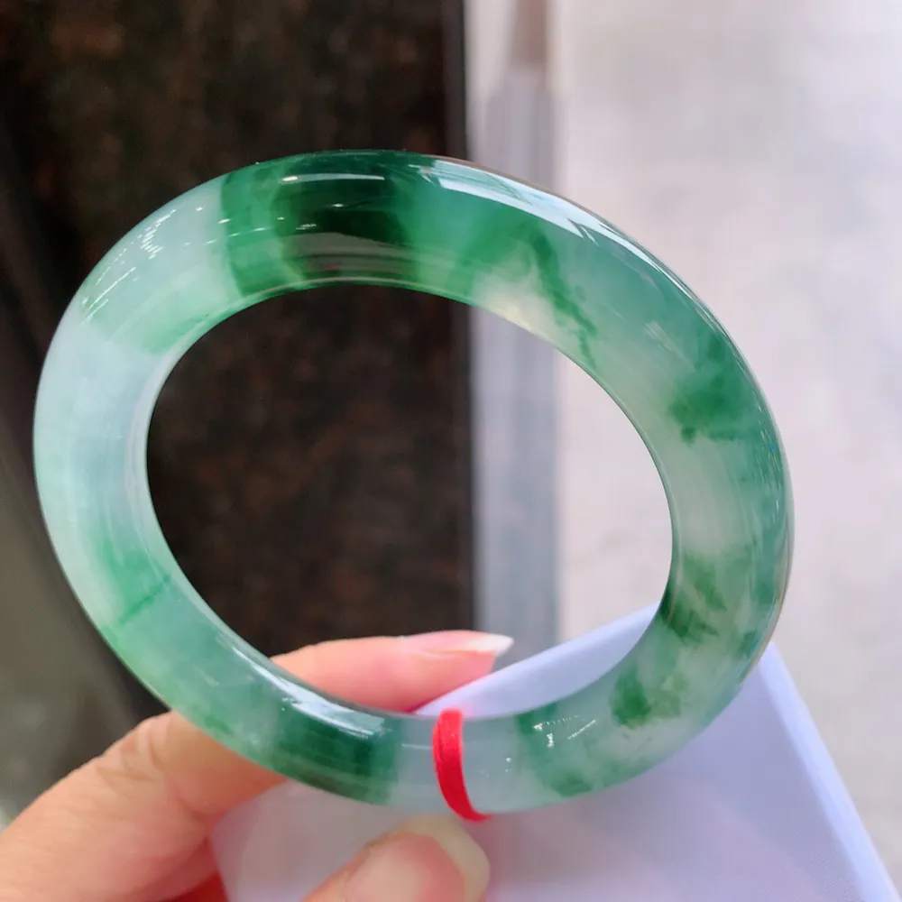 圆条冰玻绿花 微细纹 尺寸:54.1/10.2 花美 起刚光