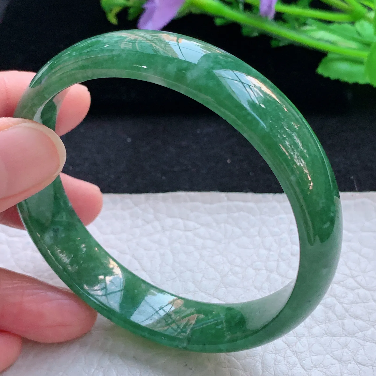 n自然光59*14*9.3平安镯 天然缅甸翡翠满绿高档宽边玉手镯 玉手环
