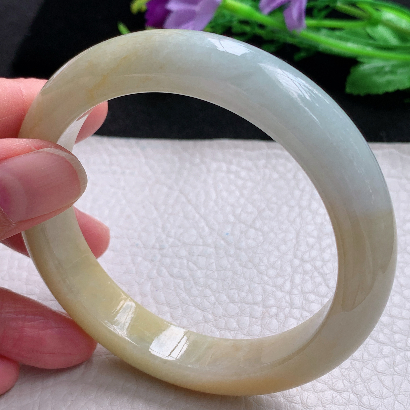 mq大圈口60.5*12.7*9招财镯 缅甸翡翠a货玉手镯双彩宽边珠宝玉手环 平安镯