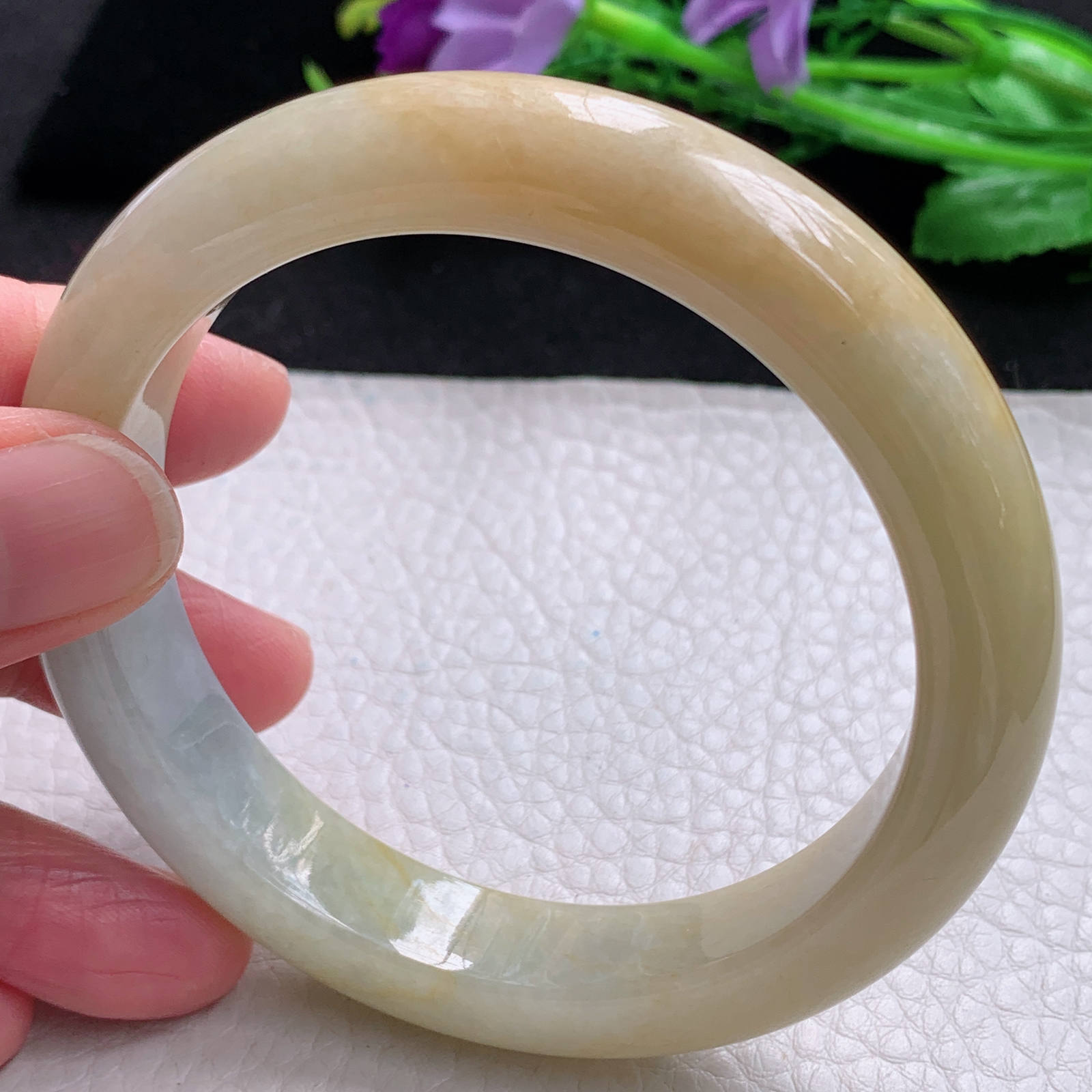 mq大圈口60.5*12.7*9招财镯 缅甸翡翠a货玉手镯双彩宽边珠宝玉手环 平安镯