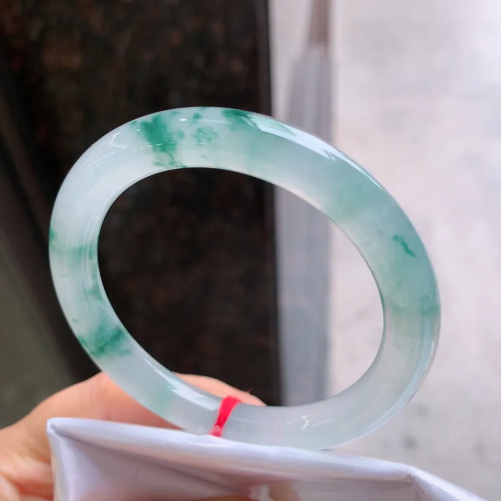 圆条高冰蓝花 无瑕 尺寸:54.3/8.8 花美 种水好