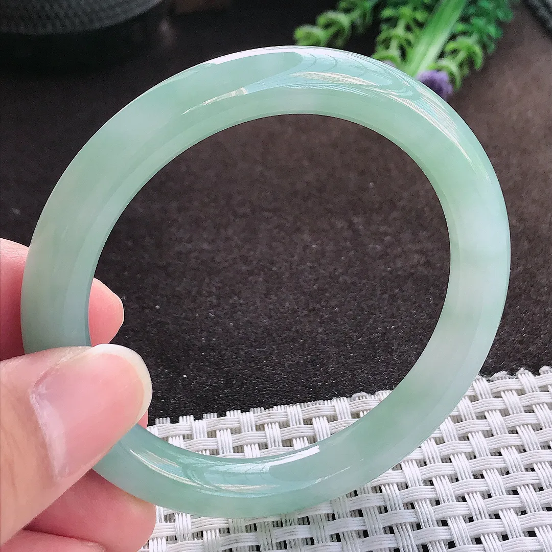 天然a货翡翠54.8/9.1/8.9老坑冰润起胶冰晴圆条手镯玉手镯