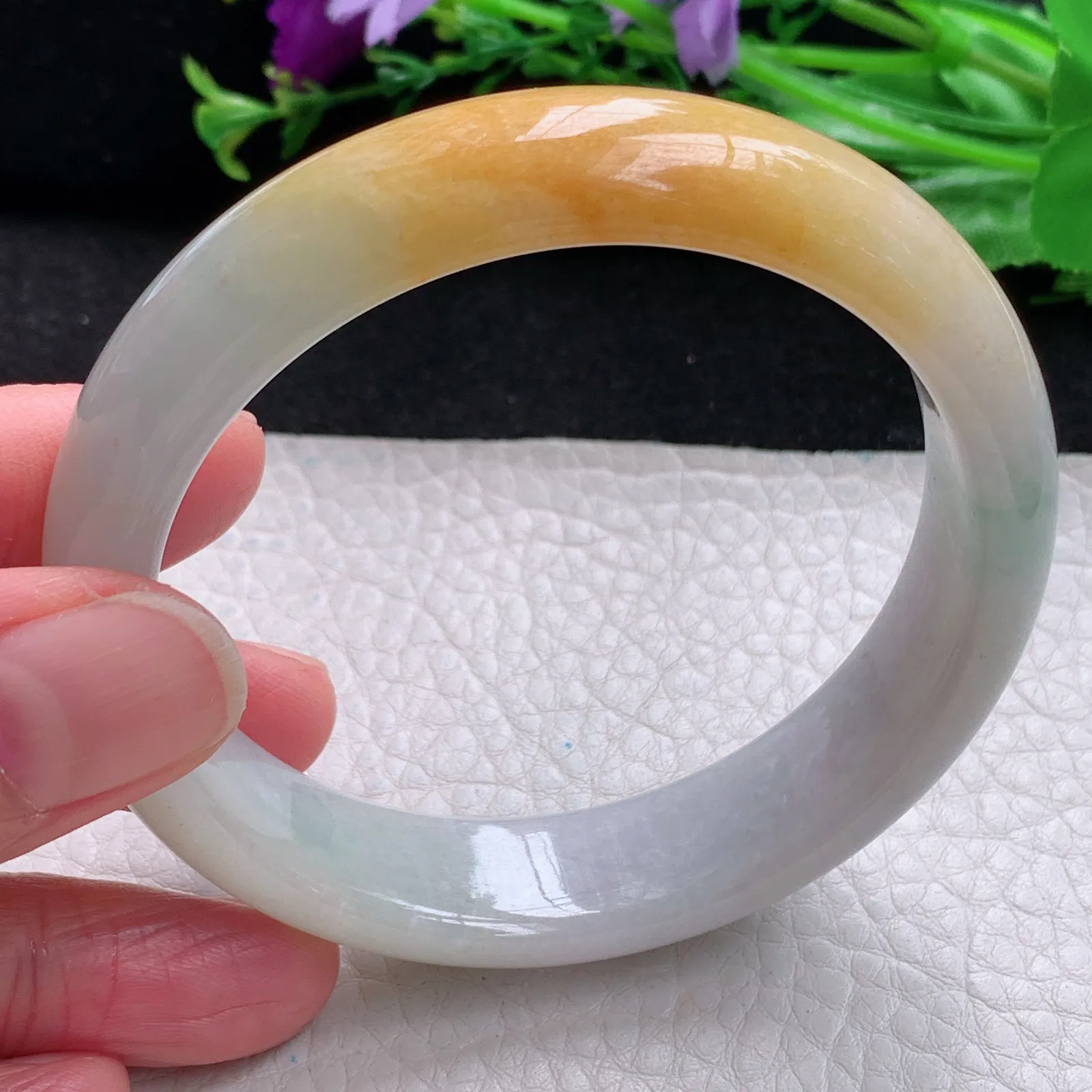 mq自然光58*14.5*7.8招财镯 缅甸翡翠a货玉手镯冰双彩宽边珠宝玉手环