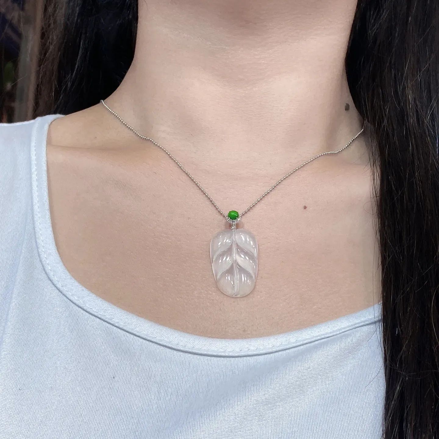 冰种金枝玉叶吊坠 尺寸41.1-20.1-4.5毫米