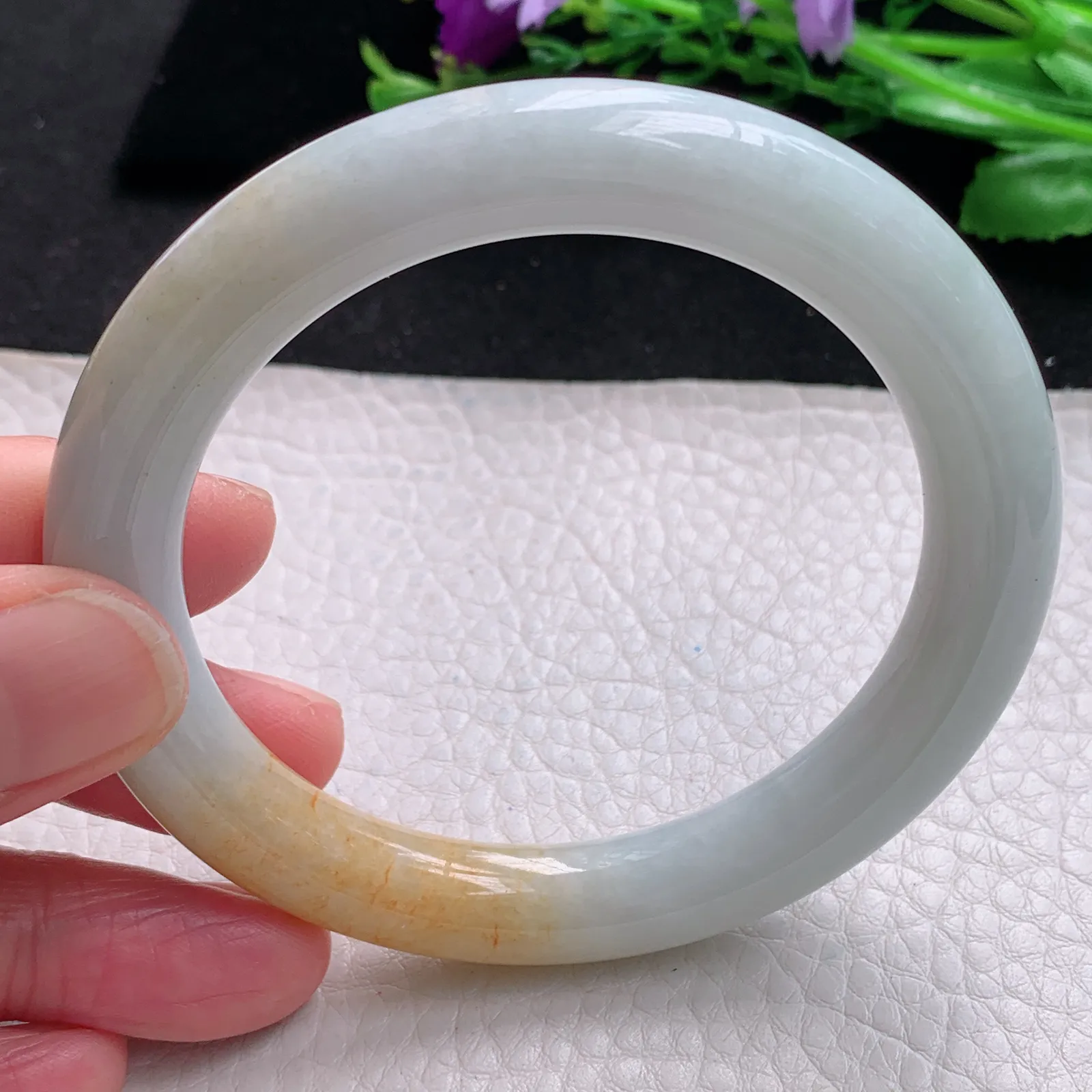 mq自然光57*10美人镯 缅甸翡翠a货玉手镯双彩圆条珠宝玉手环