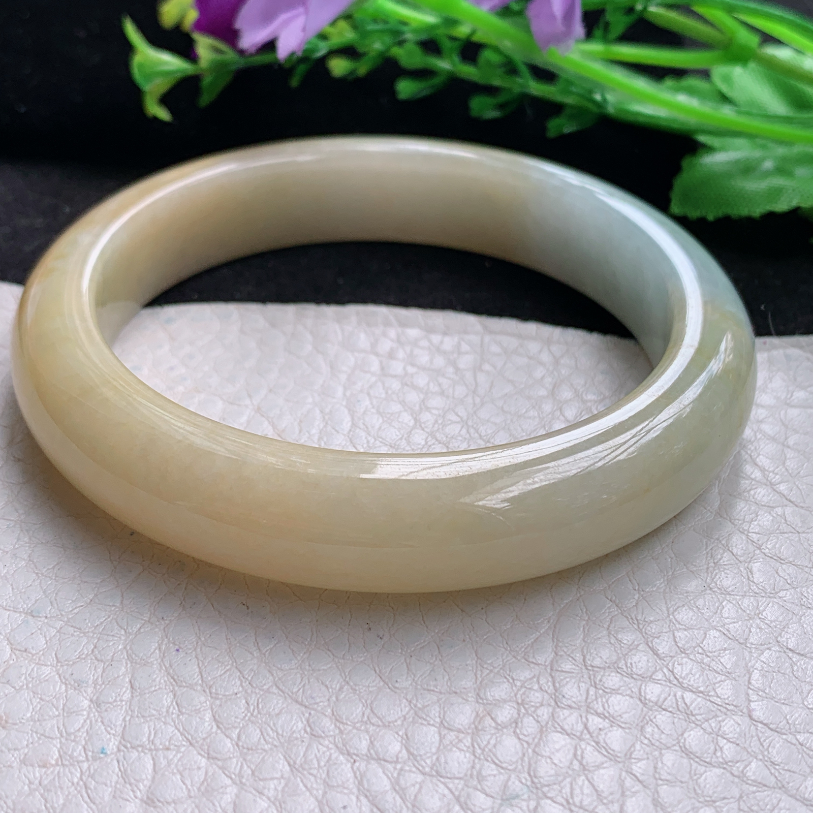 mq大圈口60.5*12.7*9招财镯 缅甸翡翠a货玉手镯双彩宽边珠宝玉手环 平安镯