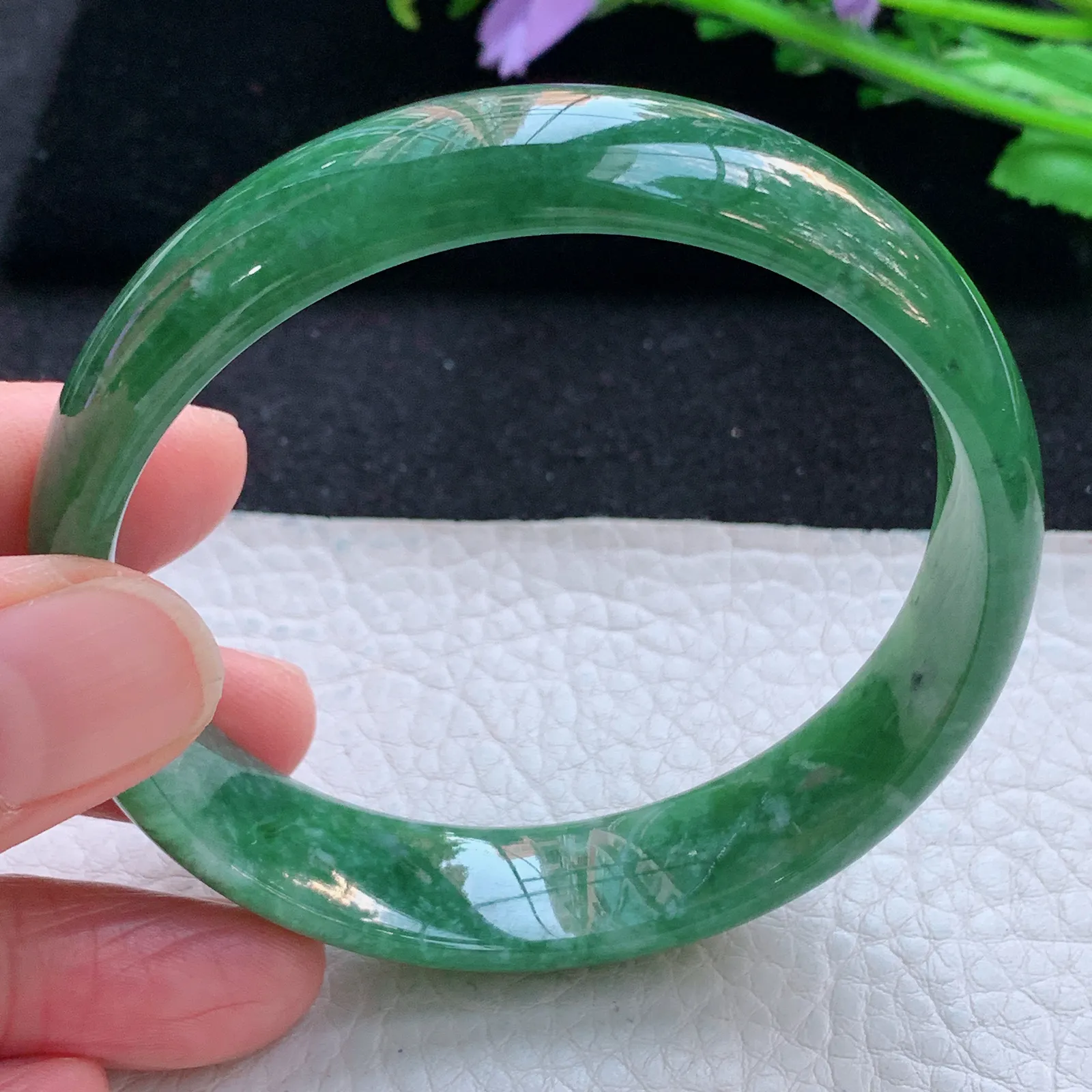 n自然光59*14*9.3平安镯 天然缅甸翡翠满绿高档宽边玉手镯 玉手环