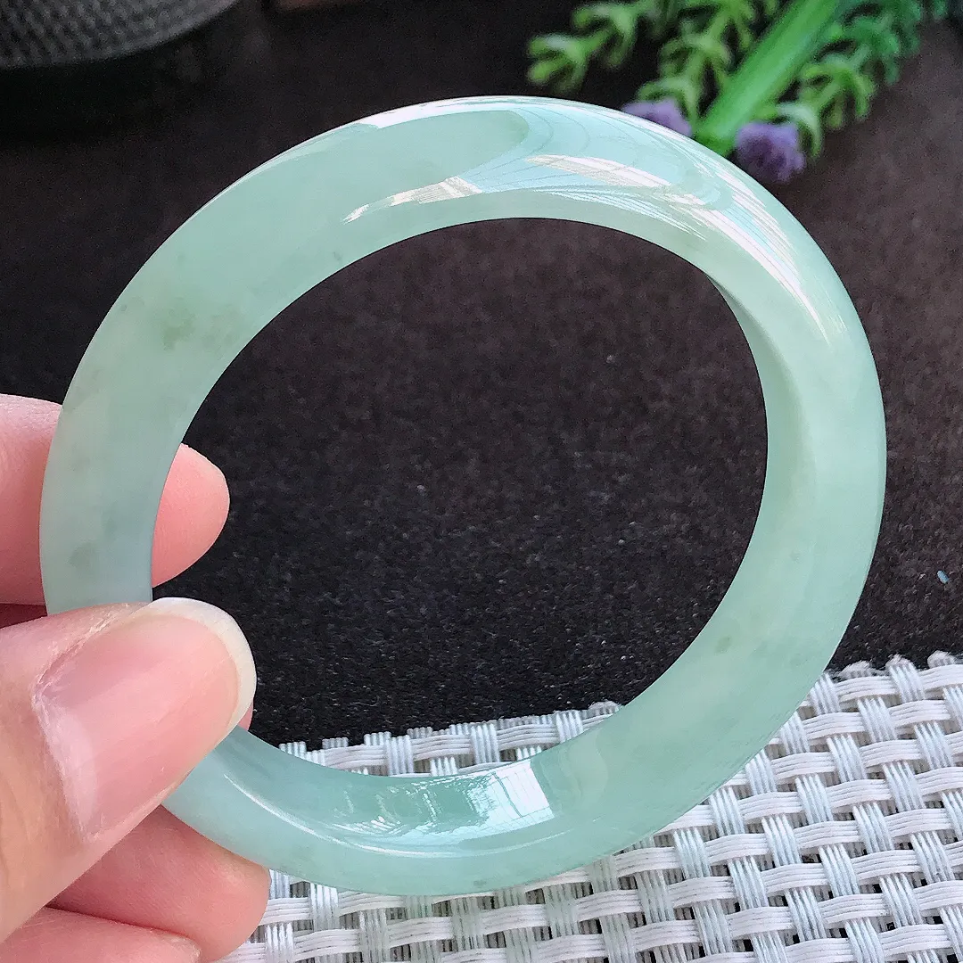 天然a货翡翠54.8/11.9/8.2老坑冰胶果冻冰晴天空蓝手镯宽边玉手镯