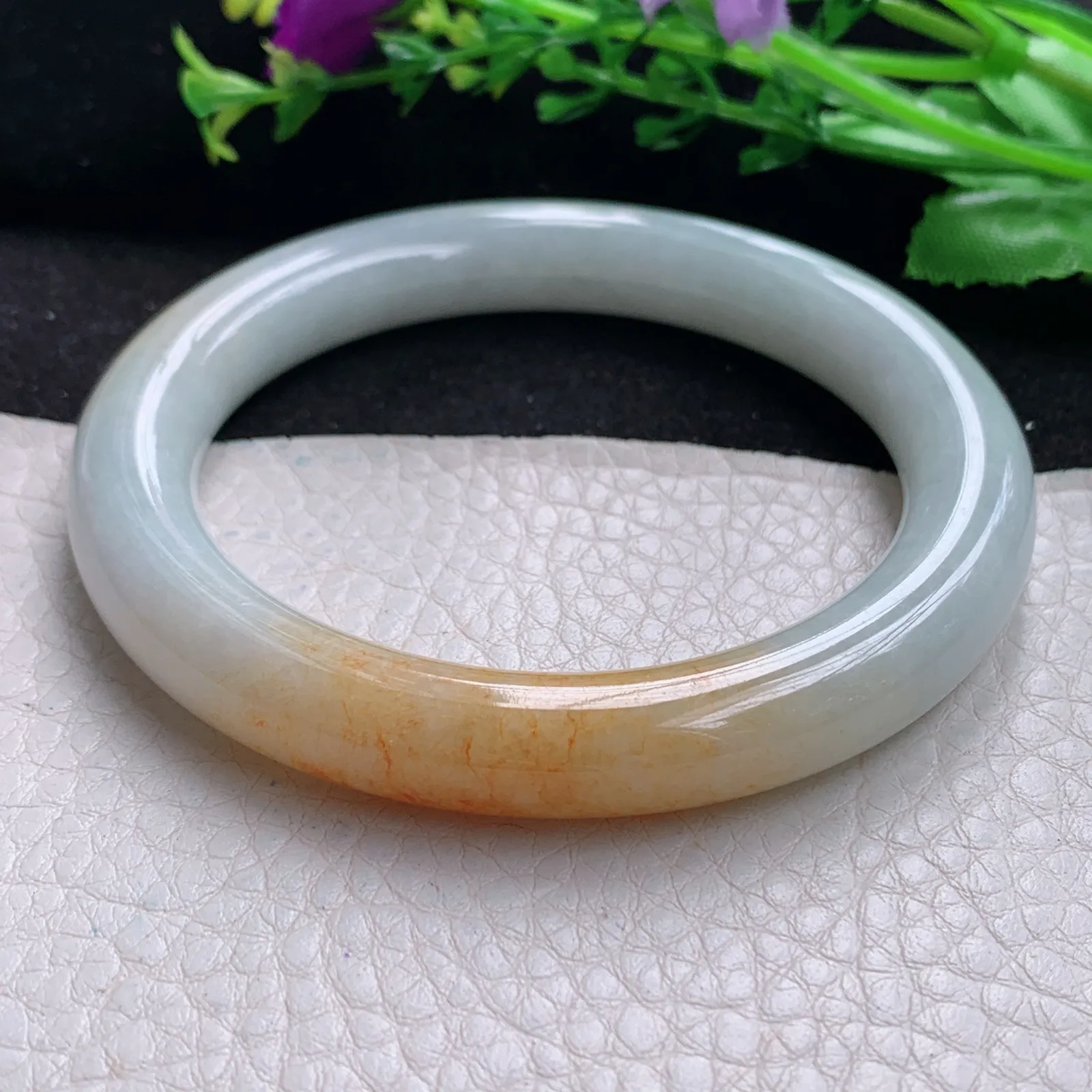 mq自然光57*10美人镯 缅甸翡翠a货玉手镯双彩圆条珠宝玉手环