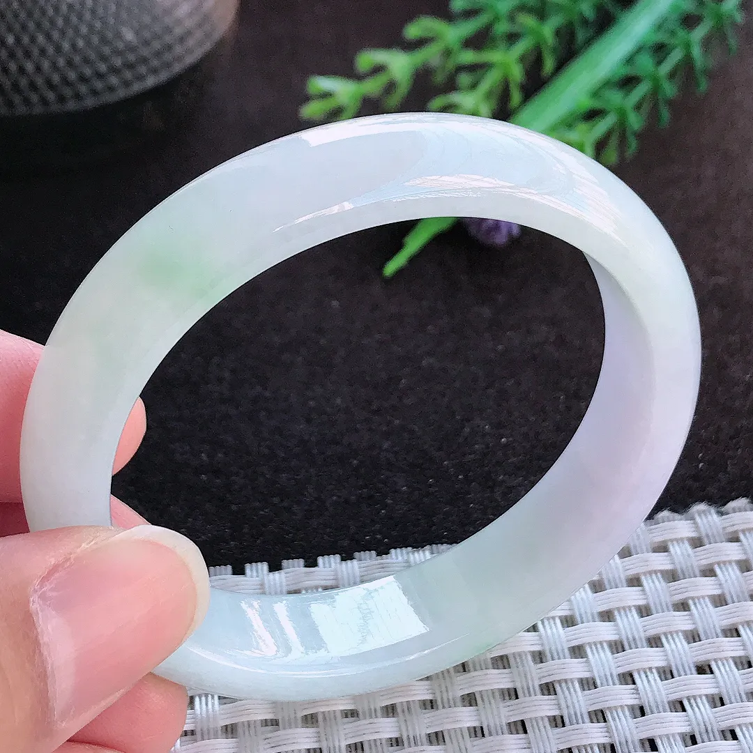 天然a货翡翠52.5/47/13.1/7.1老坑秀气冰润贵妃手镯宽边玉手镯